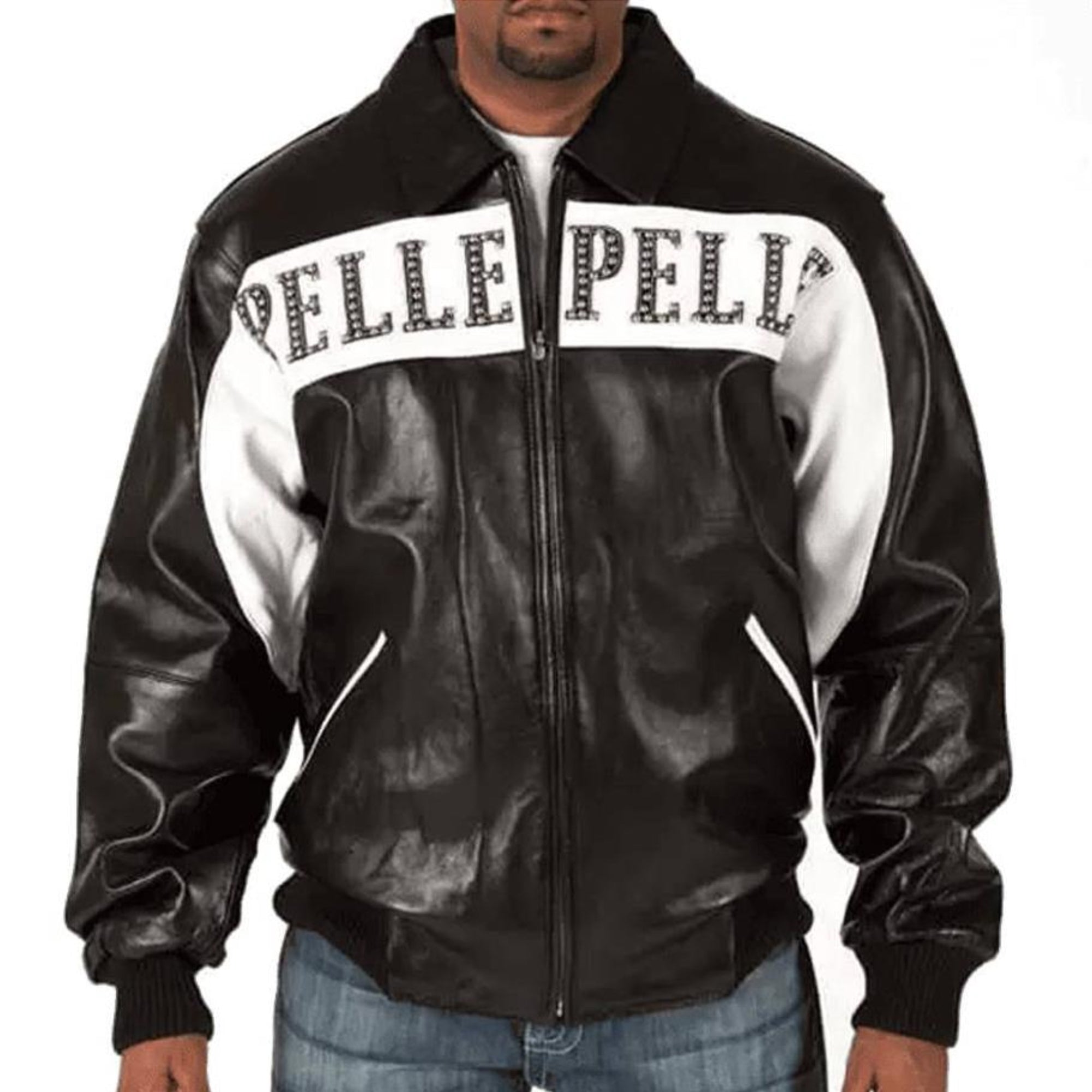 Premium Pelle Pelle Black & White Cowhide Leather Jacket for Men – Classic Streetwear Style
