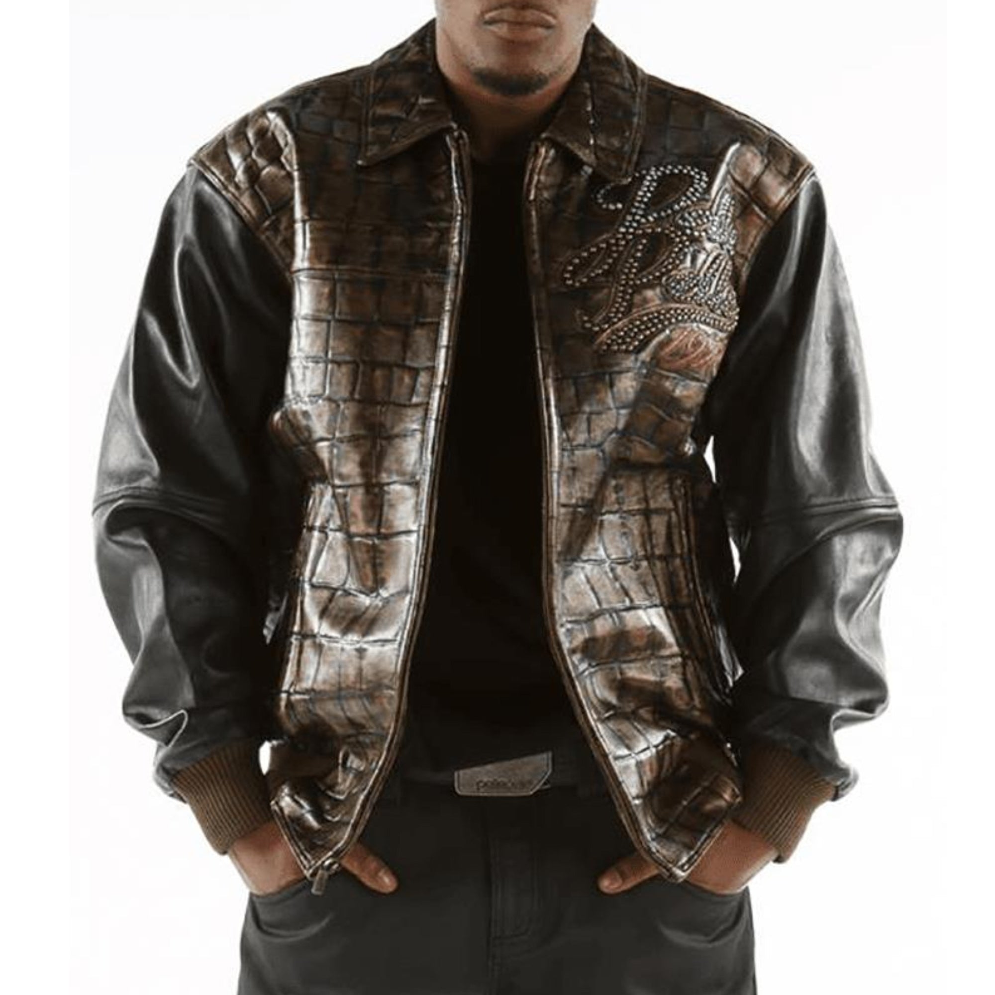 Premium Pelle Pelle Cowhide Leather Jacket for Men – Crocodile Embossed Design