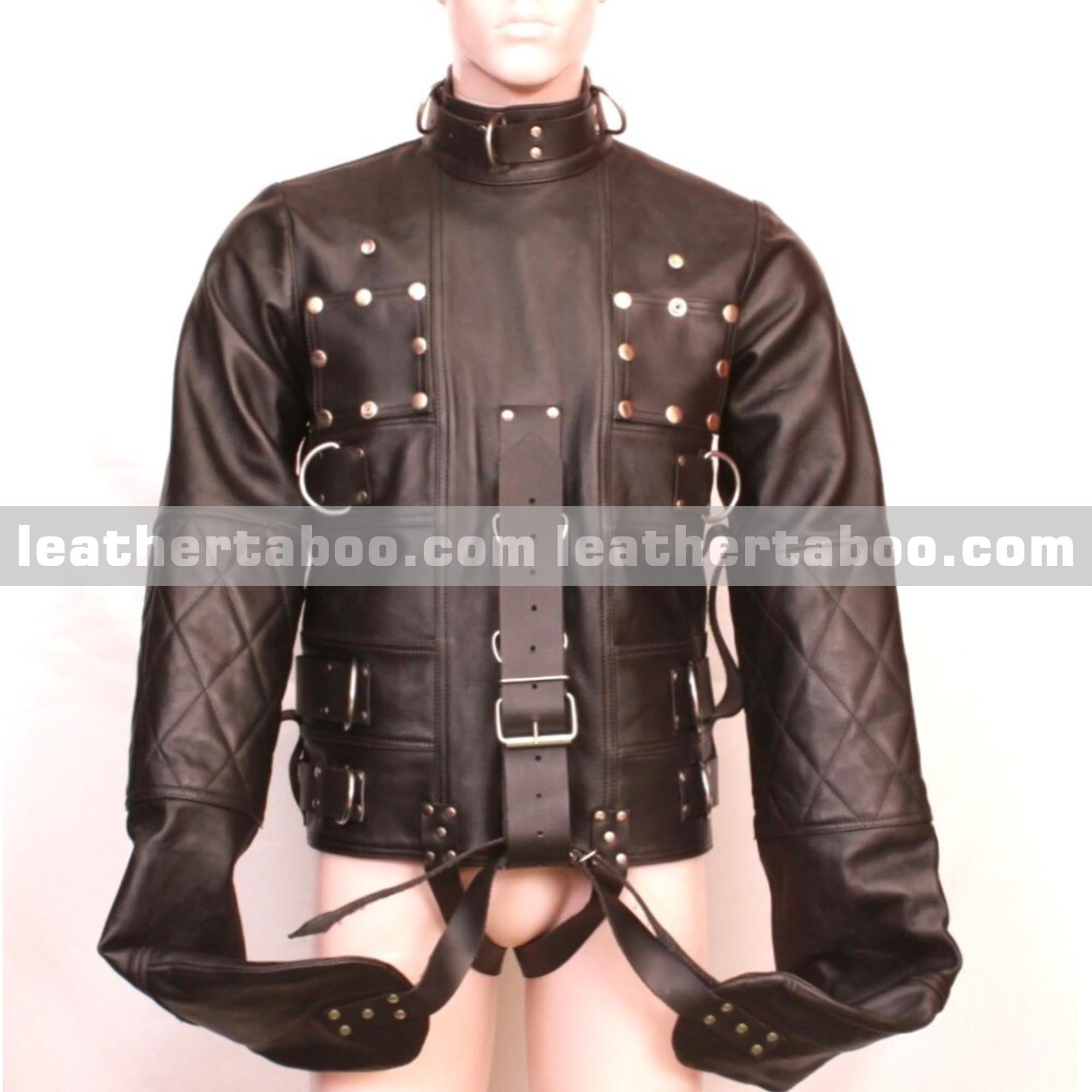 Real Black Cow Leather Straight Jacket Heavy Duty Leather Straitjacket