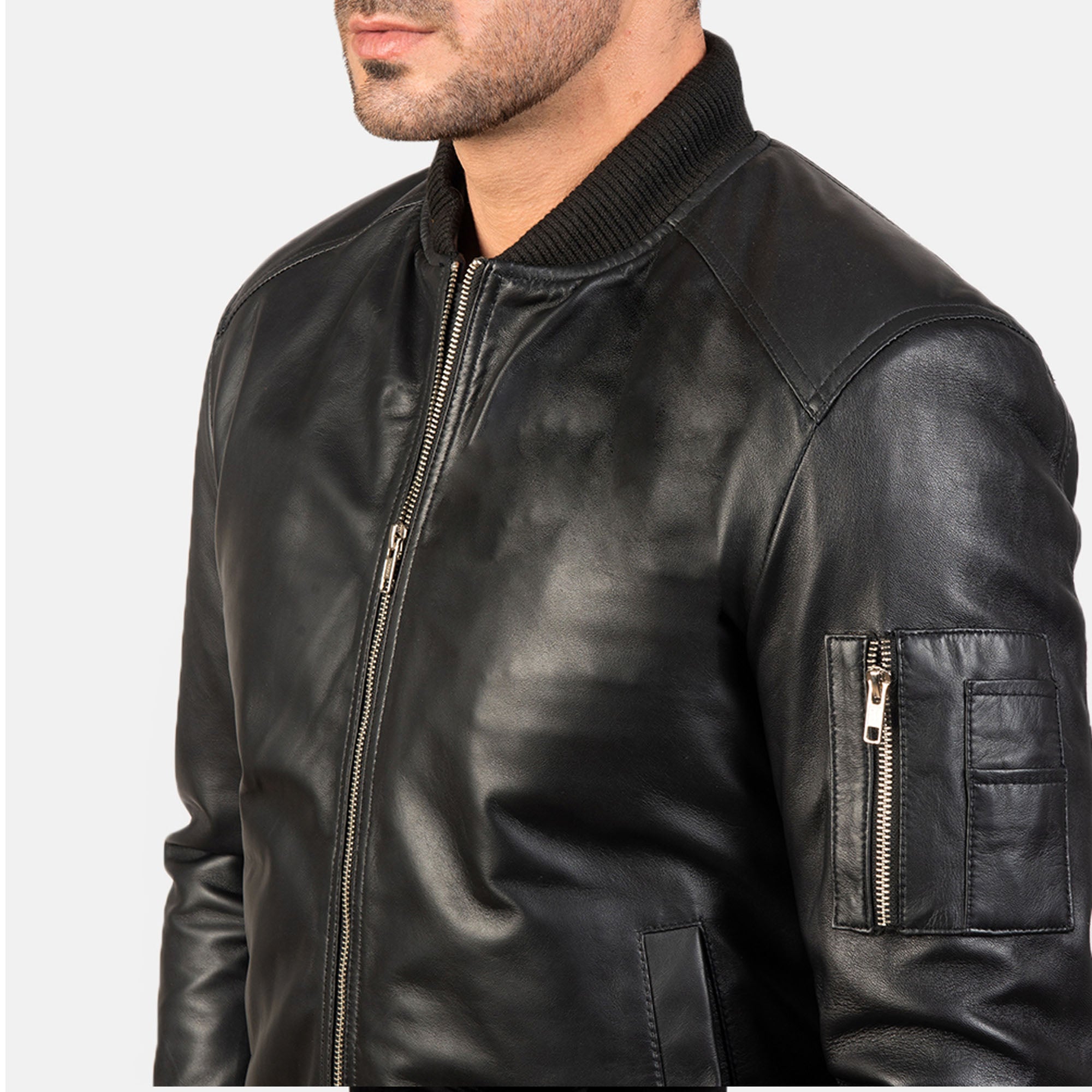 Bomia Ma-1 Black Leather Bomber Jacket