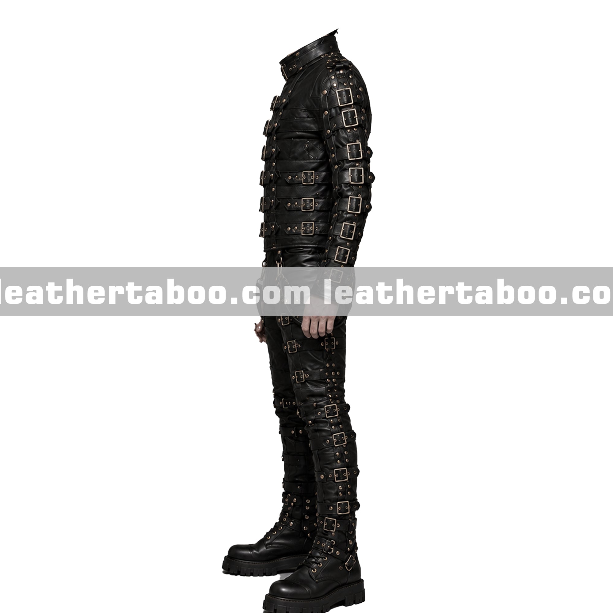 Men’s Cowhide Leather Bondage Harness Outfit with Buckles, Gothic Full Body Costume, Custom Fit leathertaboo.com