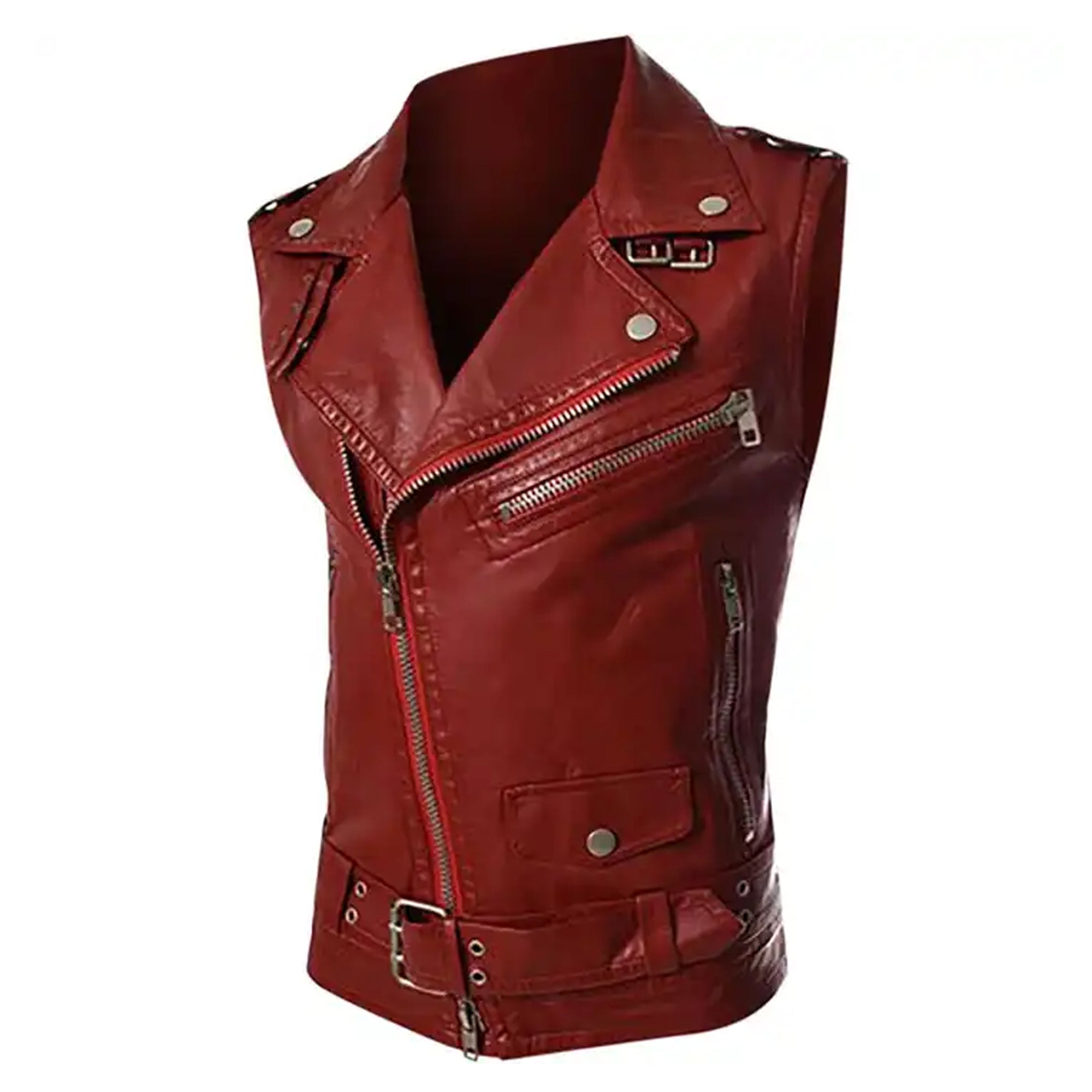 Leather Sleeveless Vests Jacket with Zipper Sheep Leather Motorcycle Vest