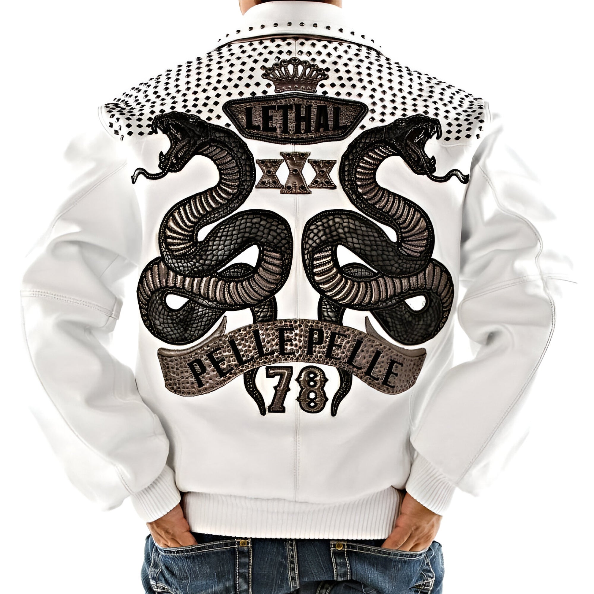 Men's White Pelle Pelle 1978 Studded Premium Cowhide Leather Jacket