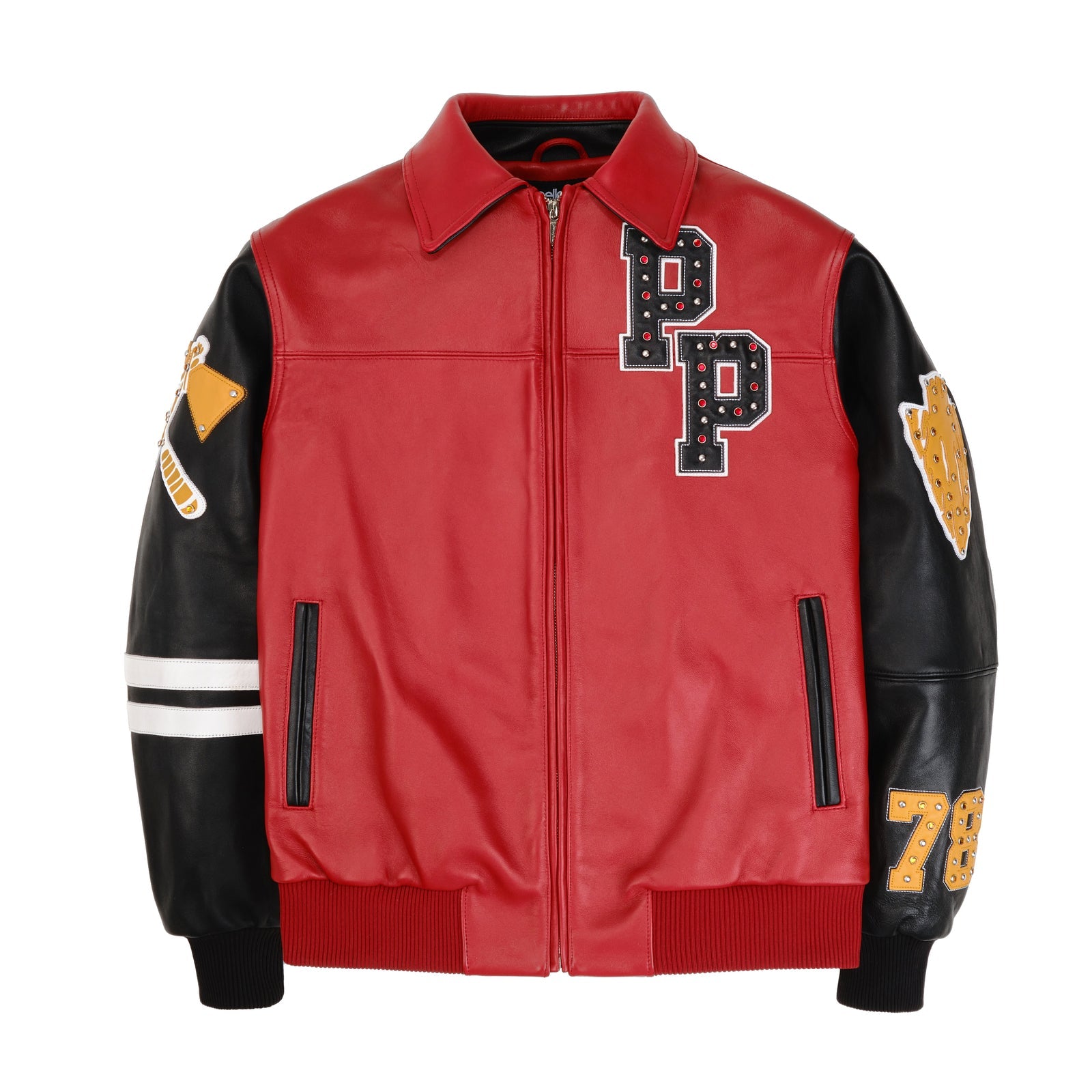 Men’s Pelle Pelle Premium Cowhide Leather Varsity Jacket – Red & Black