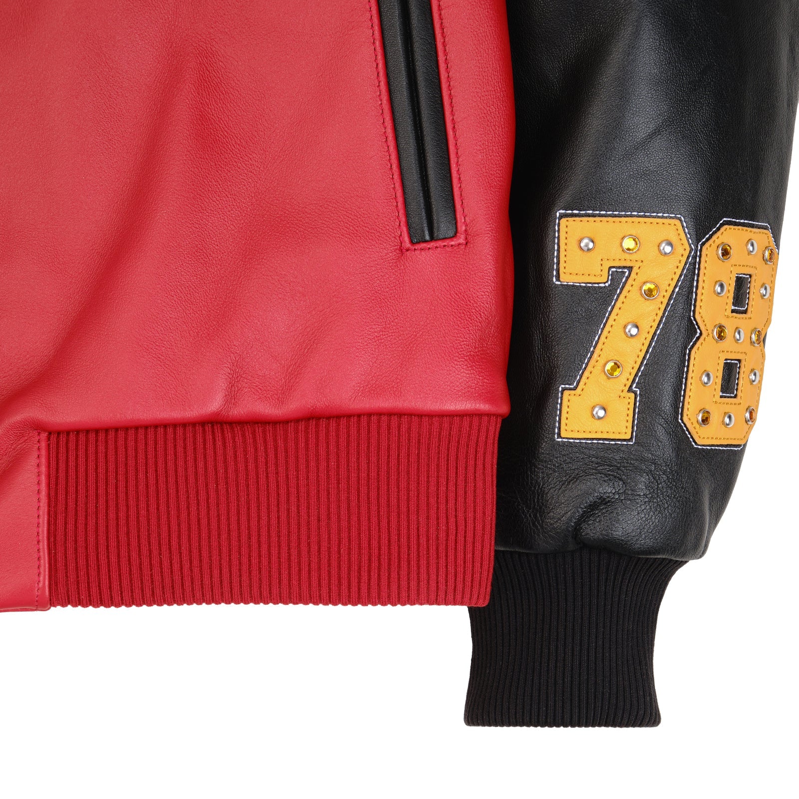 Men’s Pelle Pelle Premium Cowhide Leather Varsity Jacket – Red & Black