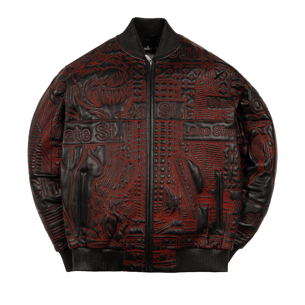 Pelle Pelle Chicago Quilted Black and Red Cowhide Leather Jacket for Men