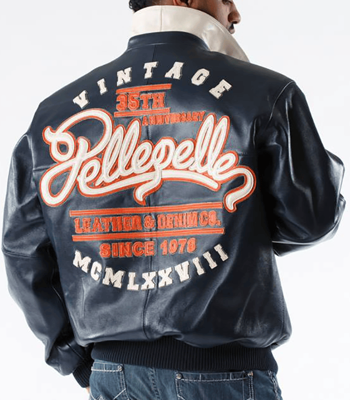 Vintage 35th Anniversary Pelle Pelle Leather & Denim.co Blue Jacket