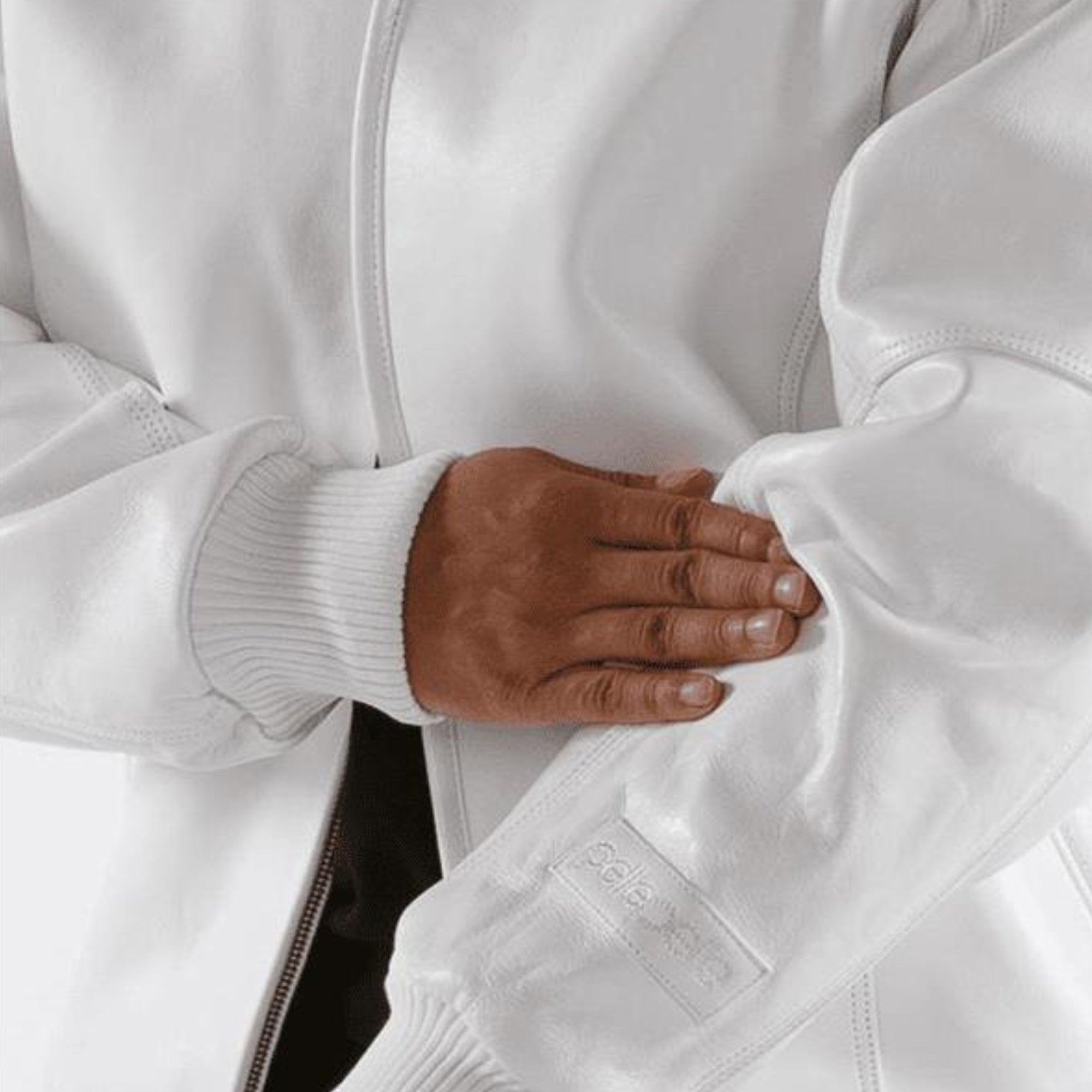 Premium White Pelle Pelle Cowhide Leather Jacket for Men | Stylish Full-Zip Bomber Design with Ribbed Cuffs & Collar