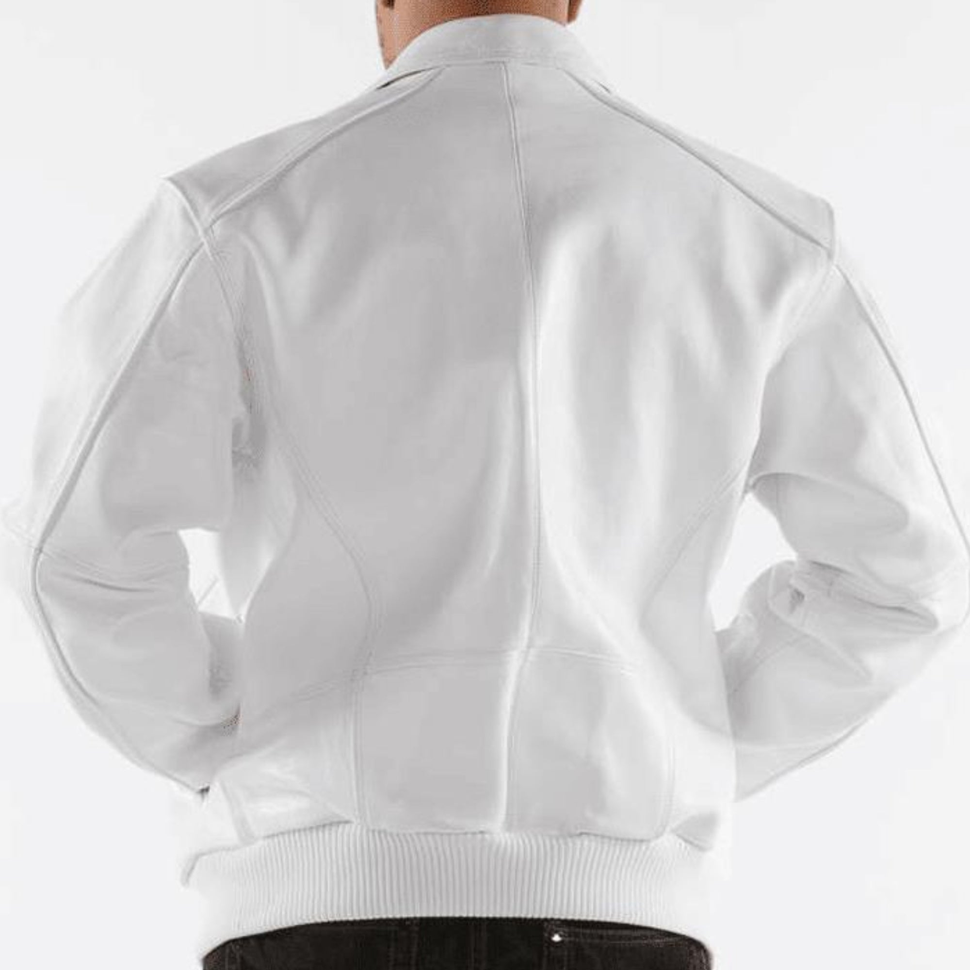 Premium White Pelle Pelle Cowhide Leather Jacket for Men | Stylish Full-Zip Bomber Design with Ribbed Cuffs & Collar