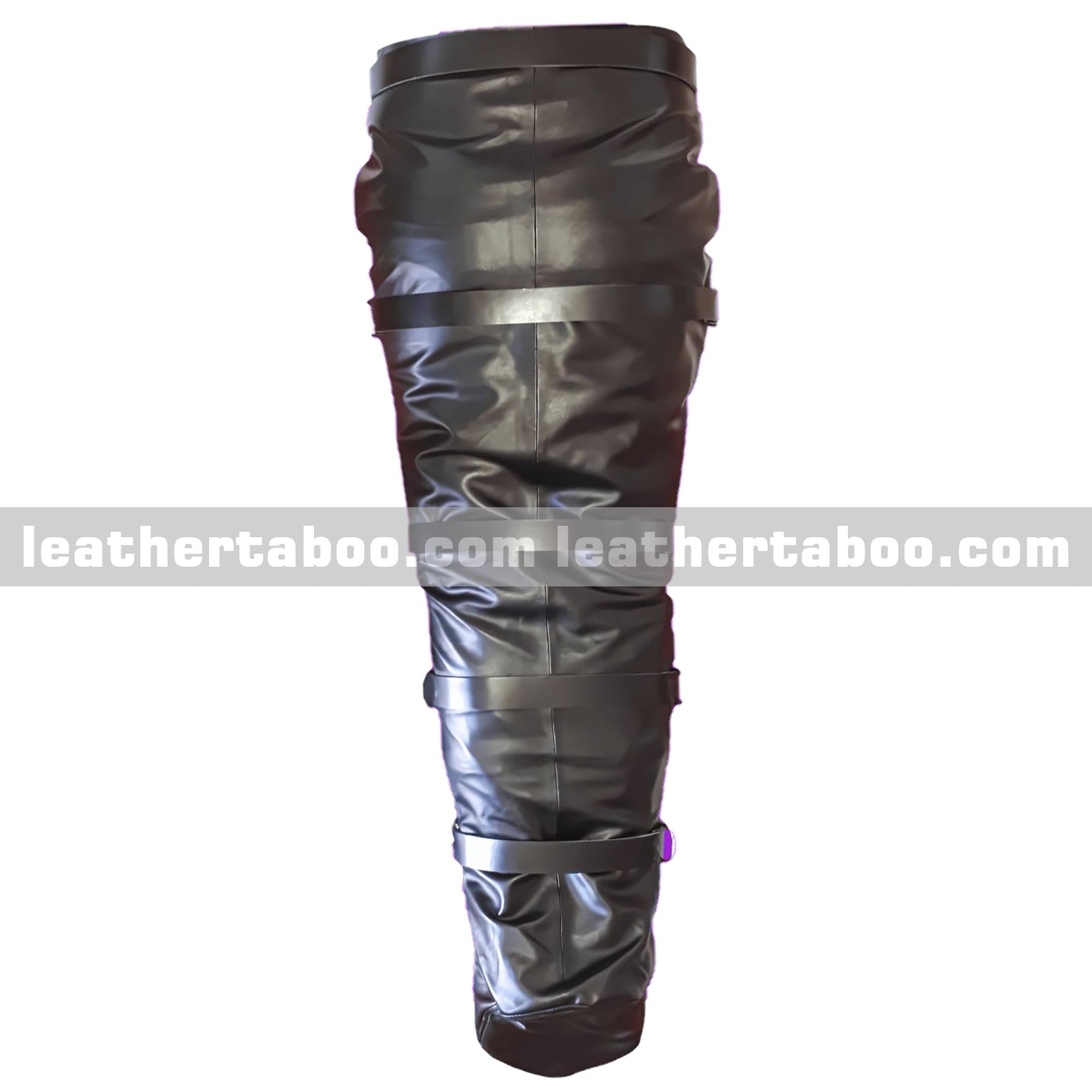 Leather Mummy Bag with Mermaid Leg Binder Body Harness Restraints leathertaboo.com