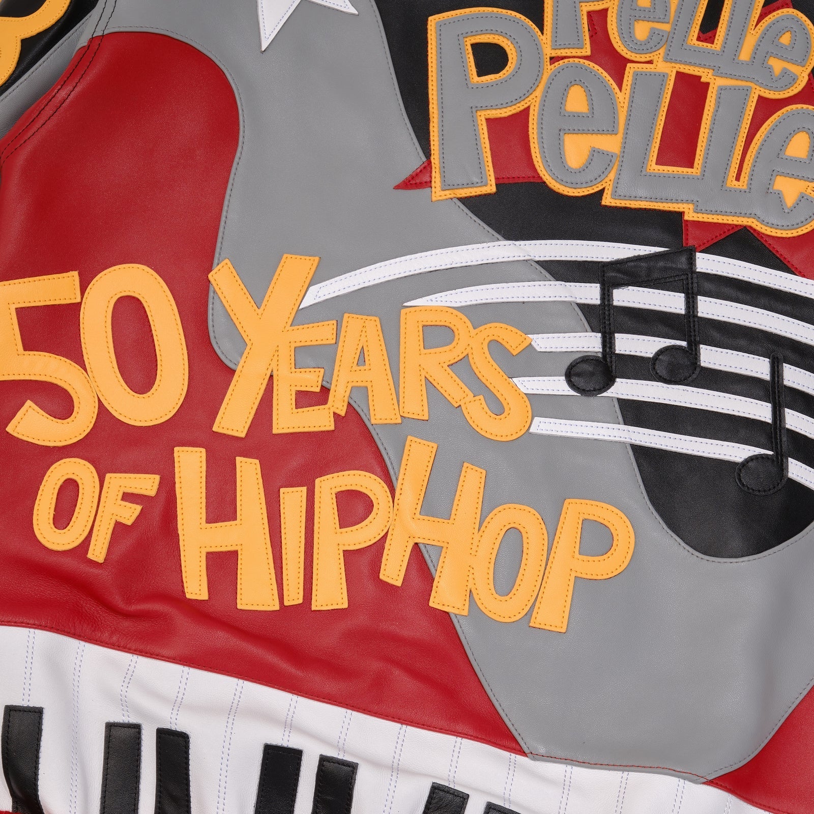 Men’s Pelle Pelle 50 Years of Hip Hop Red Leather Jacket – Premium Cowhide Bomber with Music-Inspired Graphics & Street Style Vibes