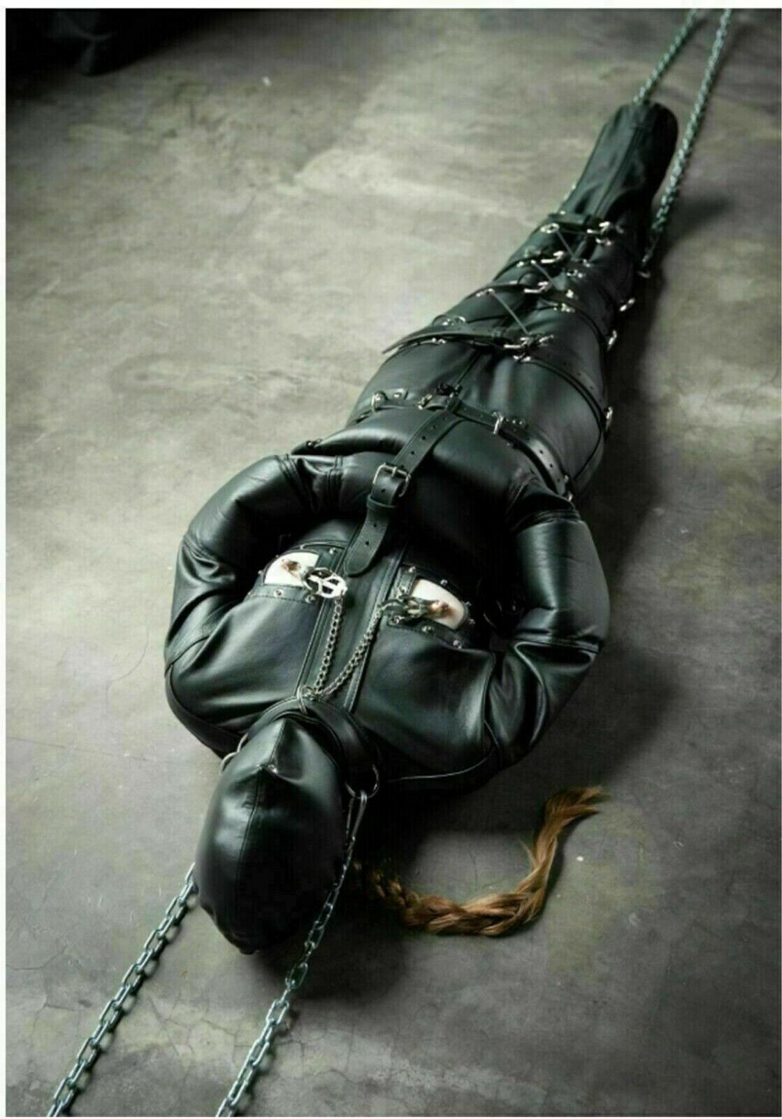 Leather SleepSack Body Bag sensory deprivation Leather Bondage bag & BDSM hood