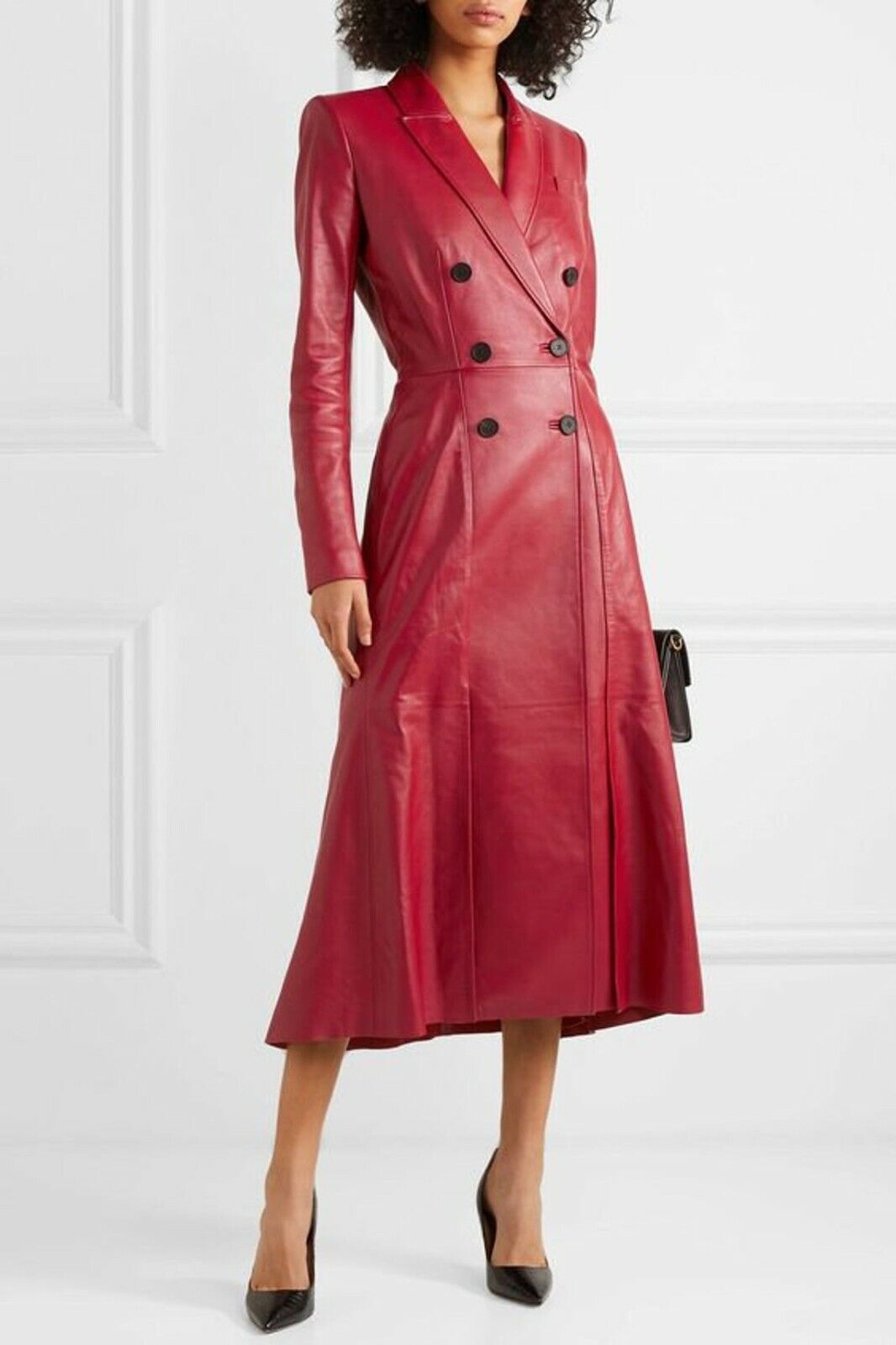 Leather long coats for women Red outfit casual Trench coat Double Breasted coat