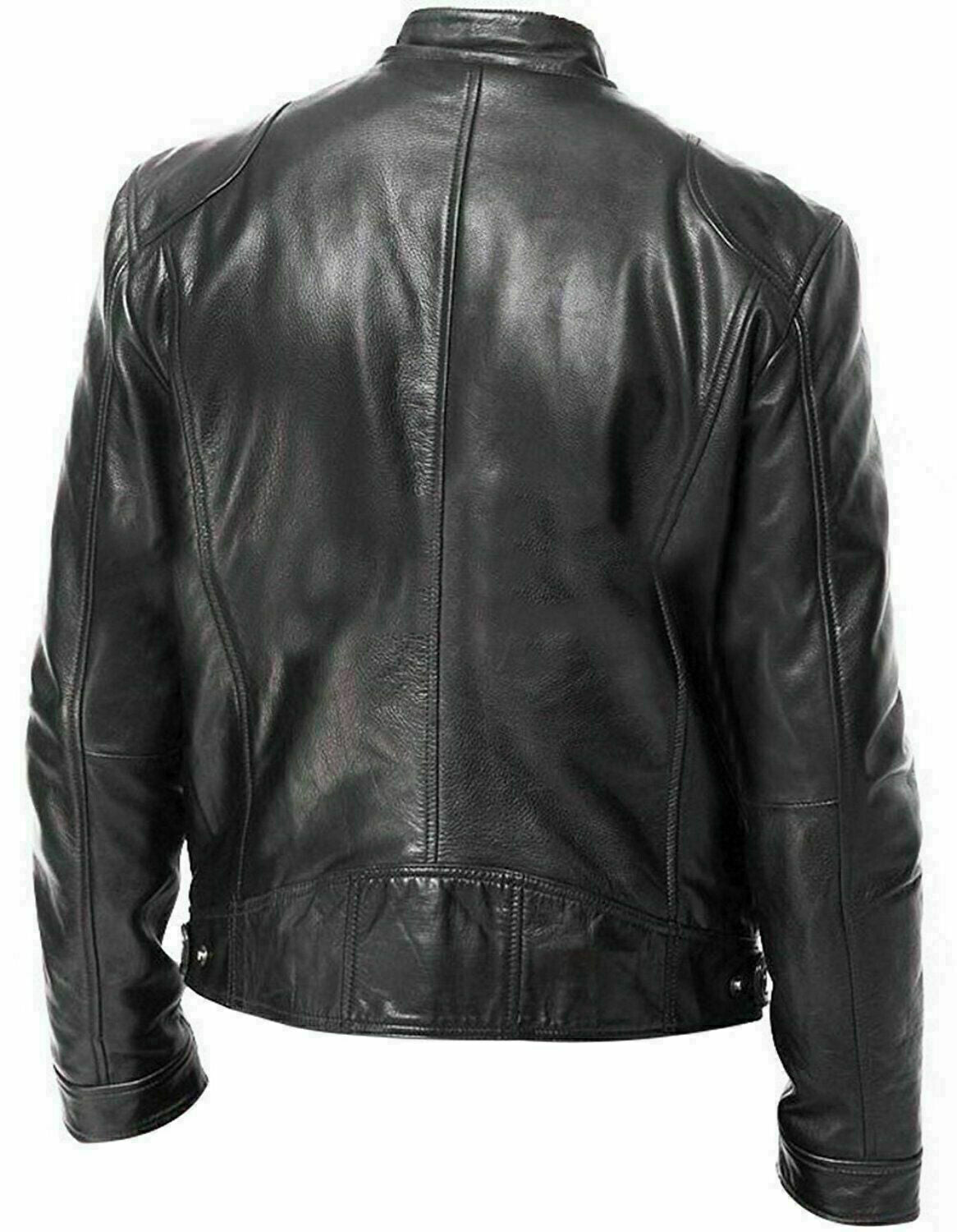 Mens Motorcycle Distressed Vintage Black Genuine Leather Biker Cafe Racer