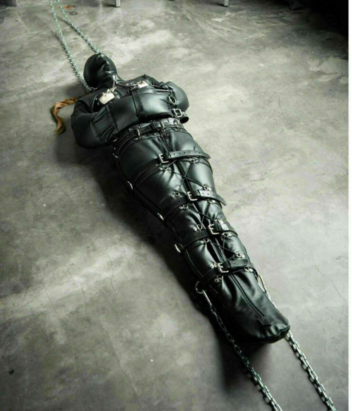 Leather SleepSack Body Bag sensory deprivation Leather Bondage bag & BDSM hood