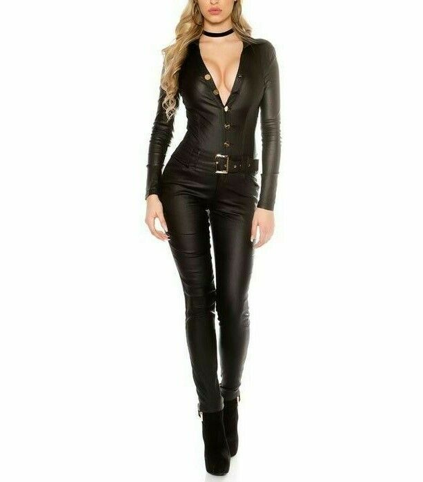 Real Leather Catsuit Bodysuit Black Jumpsuit Fetish Pantyhose Bodycon Playsuit