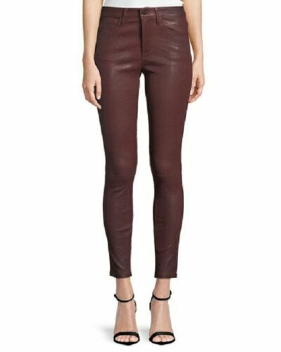 Women Leather Pants High Waist Trousers butt lift Leggings Burgundy Casual pants