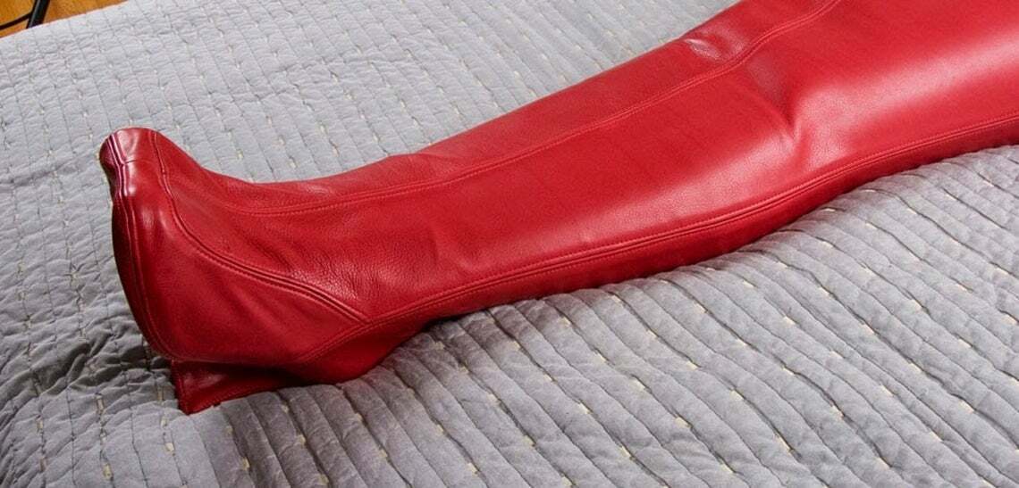 Leather Extreme Bondage bag RED Leather Sleep Sack BDSM Sensory Deprivation Hood