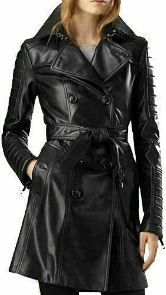 Womens Double breasted coat Winter Jacket Long Sleeve Leather coat Slim fit Coat