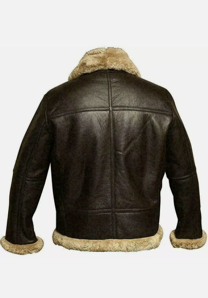 Fashion_First Mens B3 RAF Aviator Flight Pilot Flying Bomber Fur Shearling Belte