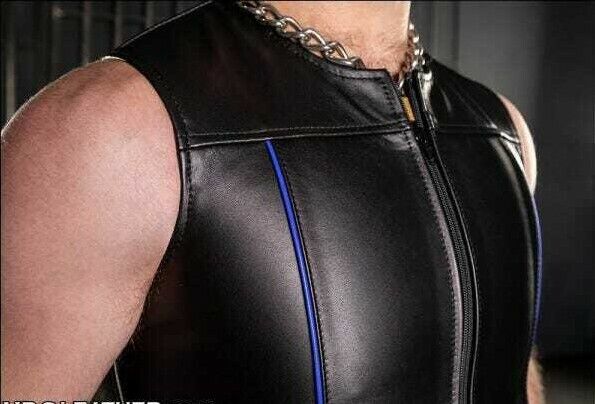 Men Leather Vest Black best-selling leather zipper vest Mens Clubwear biker vest