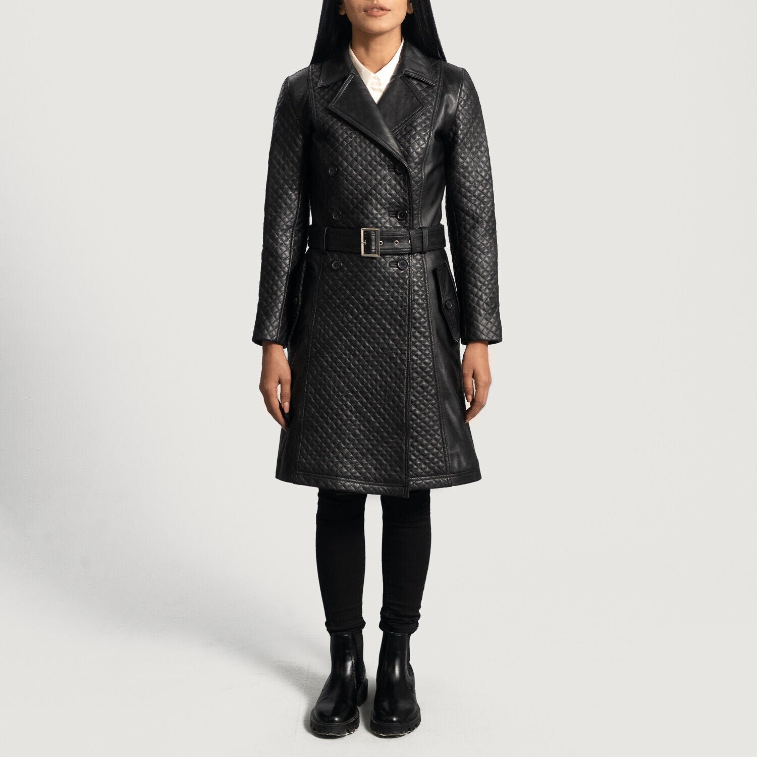 Sweet Susan Black Leather Trench Coat Sheep Leather 