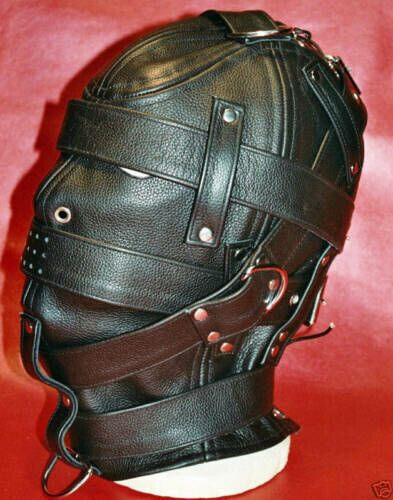 Leather BDSM Gear Face hood fetish Slave extreme Bondage ace Cover Blind Leather