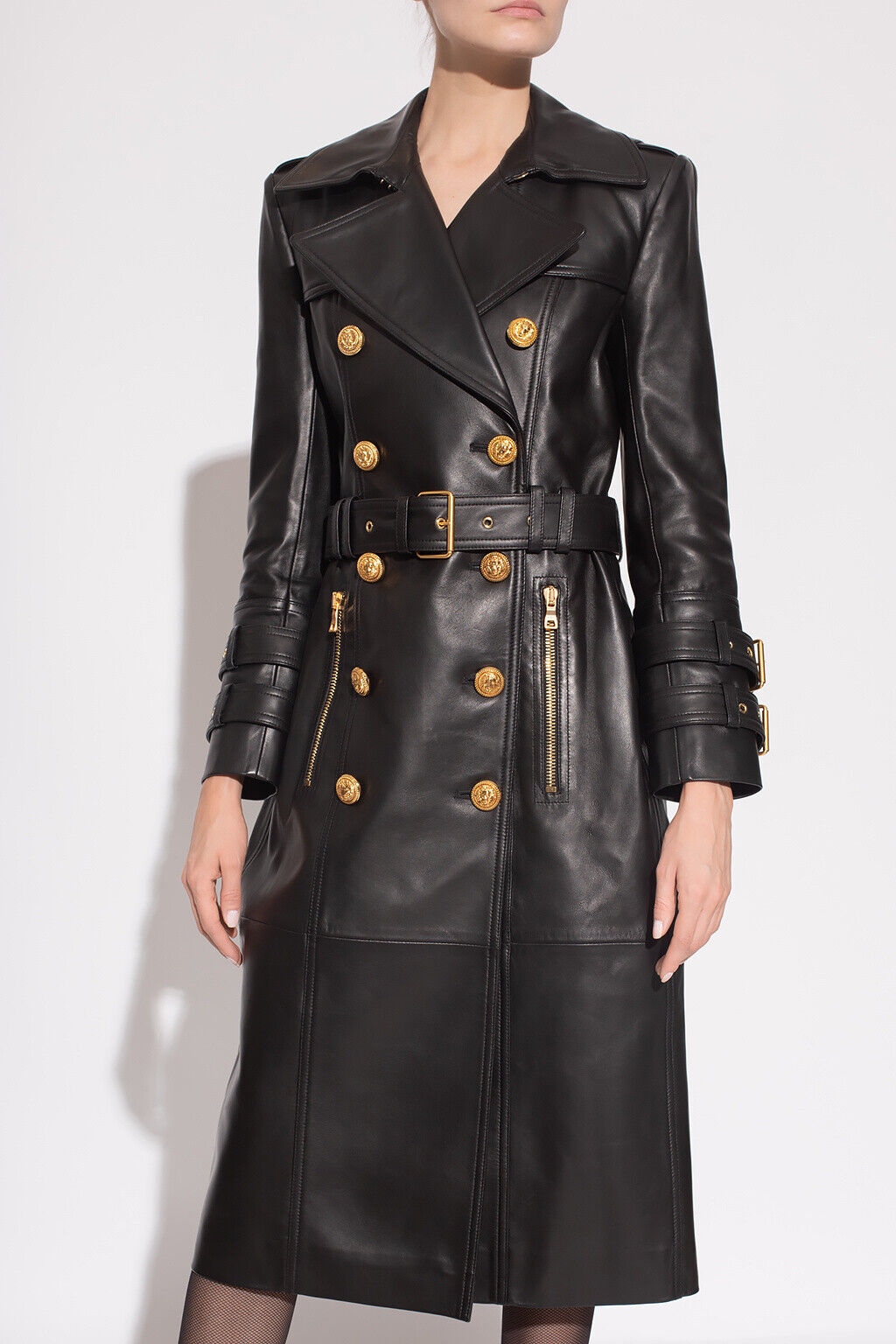 LEATHER GOLD BUTTON TRENCH