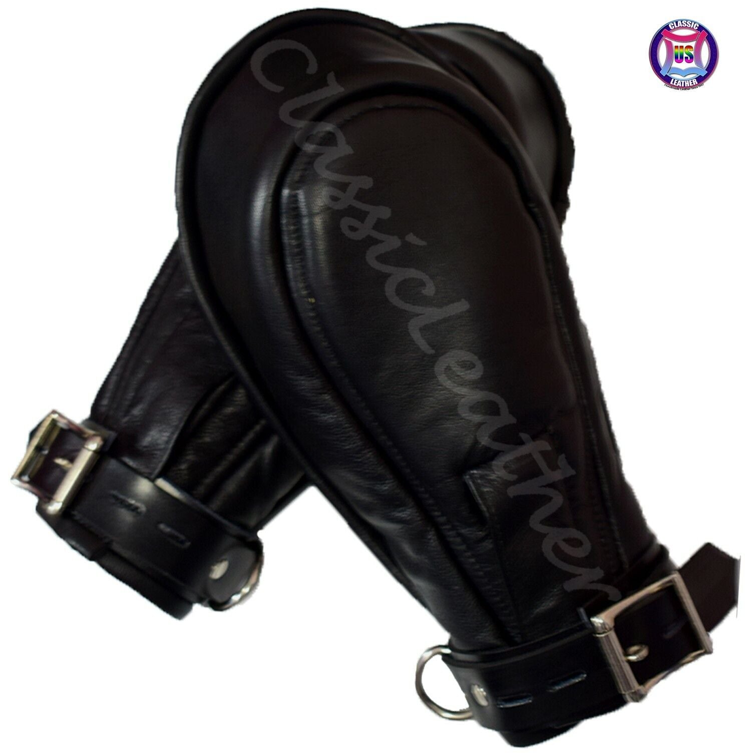 Leather BDSM mittens zipper gauntlets black bondage gloves Arms lock Restriction