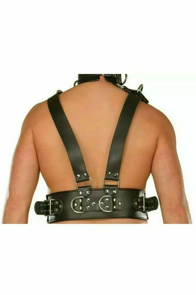 REAL LEATHER BELT BDSM UNISEX HARNESS BONDAGE NECK COLLAR GAY BDSM ROLE PLAY