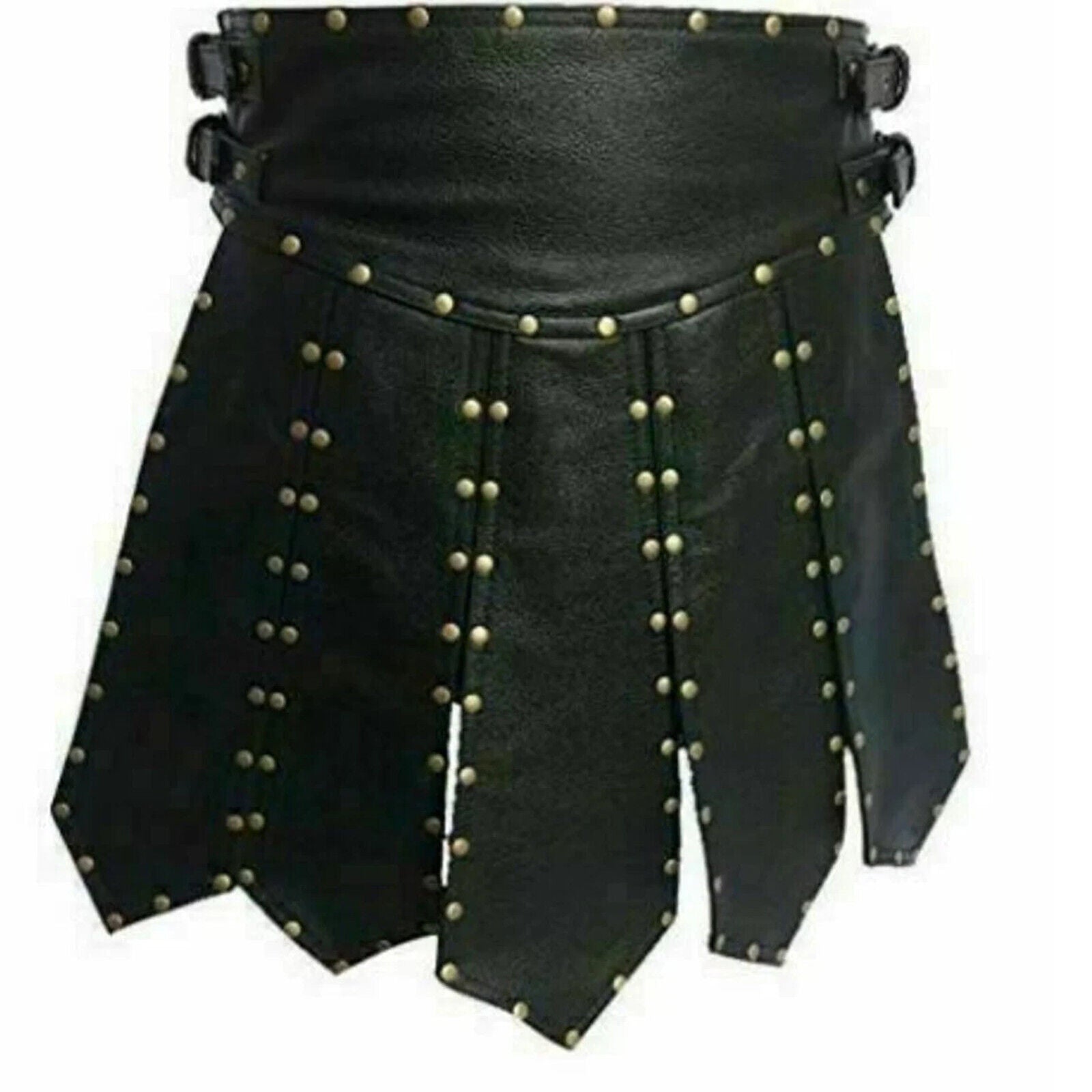 Men s Real Leather Gladiator Kilt With stud Pleated larp Halloween Wear Club Han