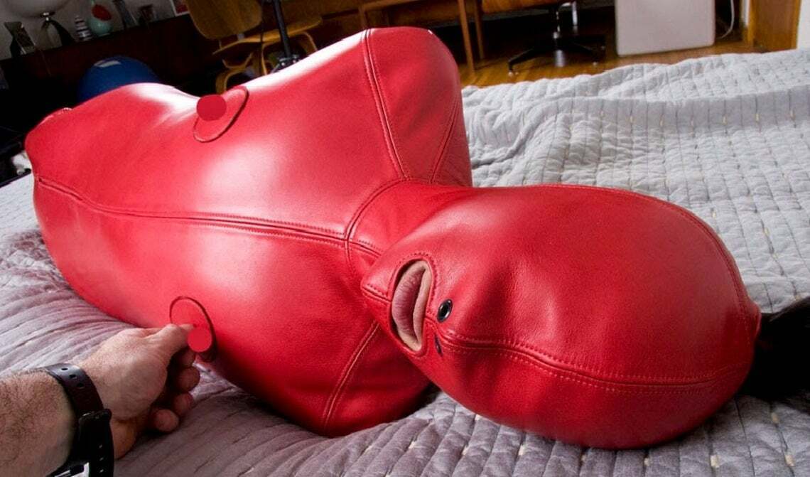 Leather Extreme Bondage bag RED Leather Sleep Sack BDSM Sensory Deprivation Hood