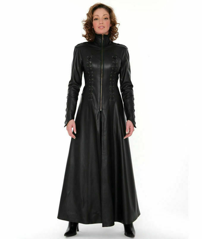 Real Leather Catsuit MATRIX-COAT Long Zipper Sexy Dress Cat Suit Kinky Dress