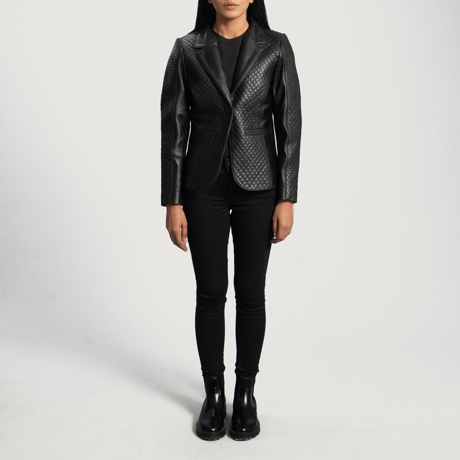 Cora Quilted Black Leather Blazer Sheep Leather 