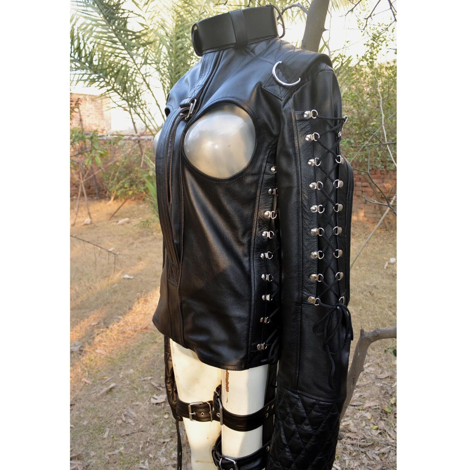 Leather Straitjacket -Sides Crotch Strap /Restraining Bondage Straitjacket / BDS