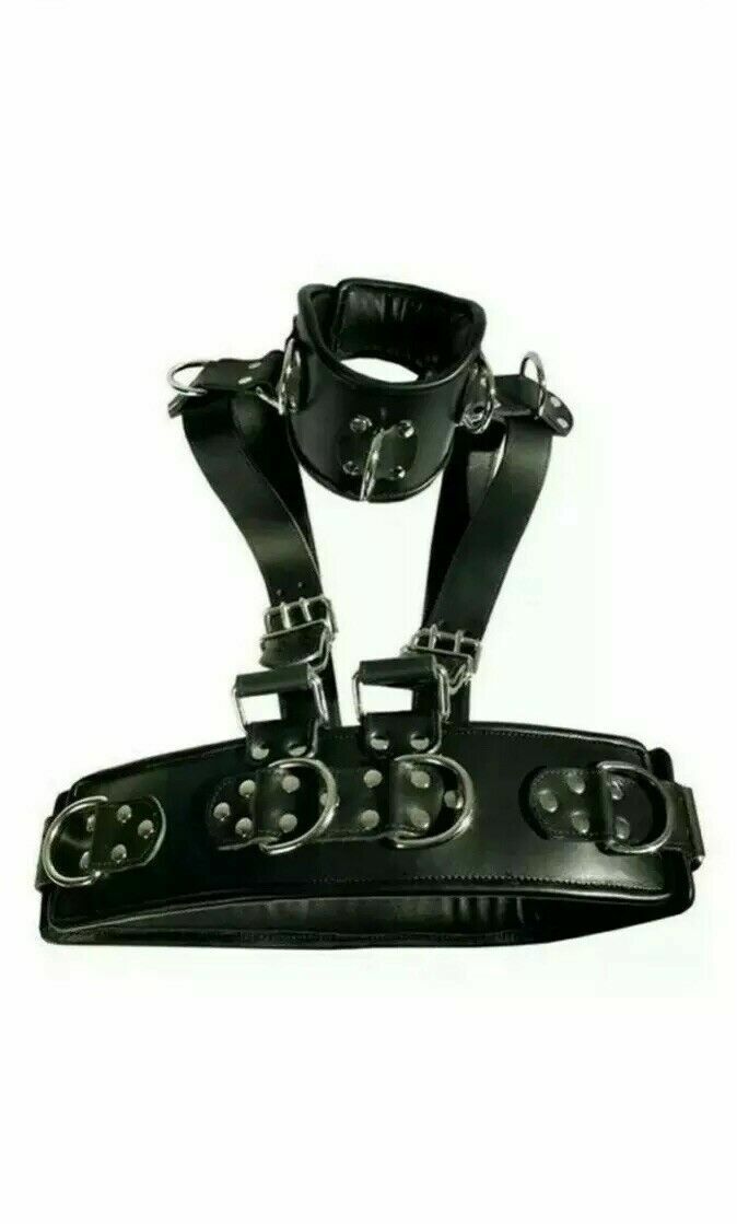 REAL LEATHER BELT BDSM UNISEX HARNESS BONDAGE NECK COLLAR GAY BDSM ROLE PLAY