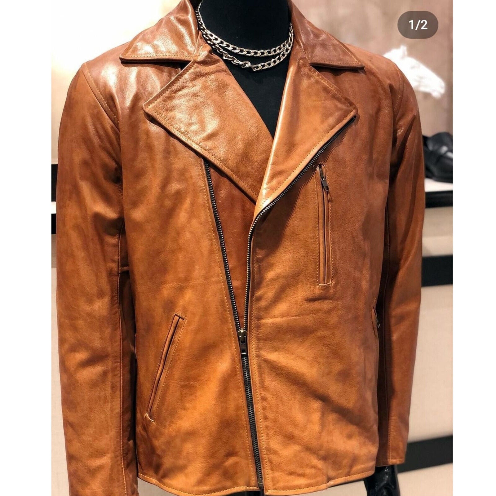 Leather Brando Motorbike Jacket Marlon Biker Motorcycle With Genuine Cow Leathe