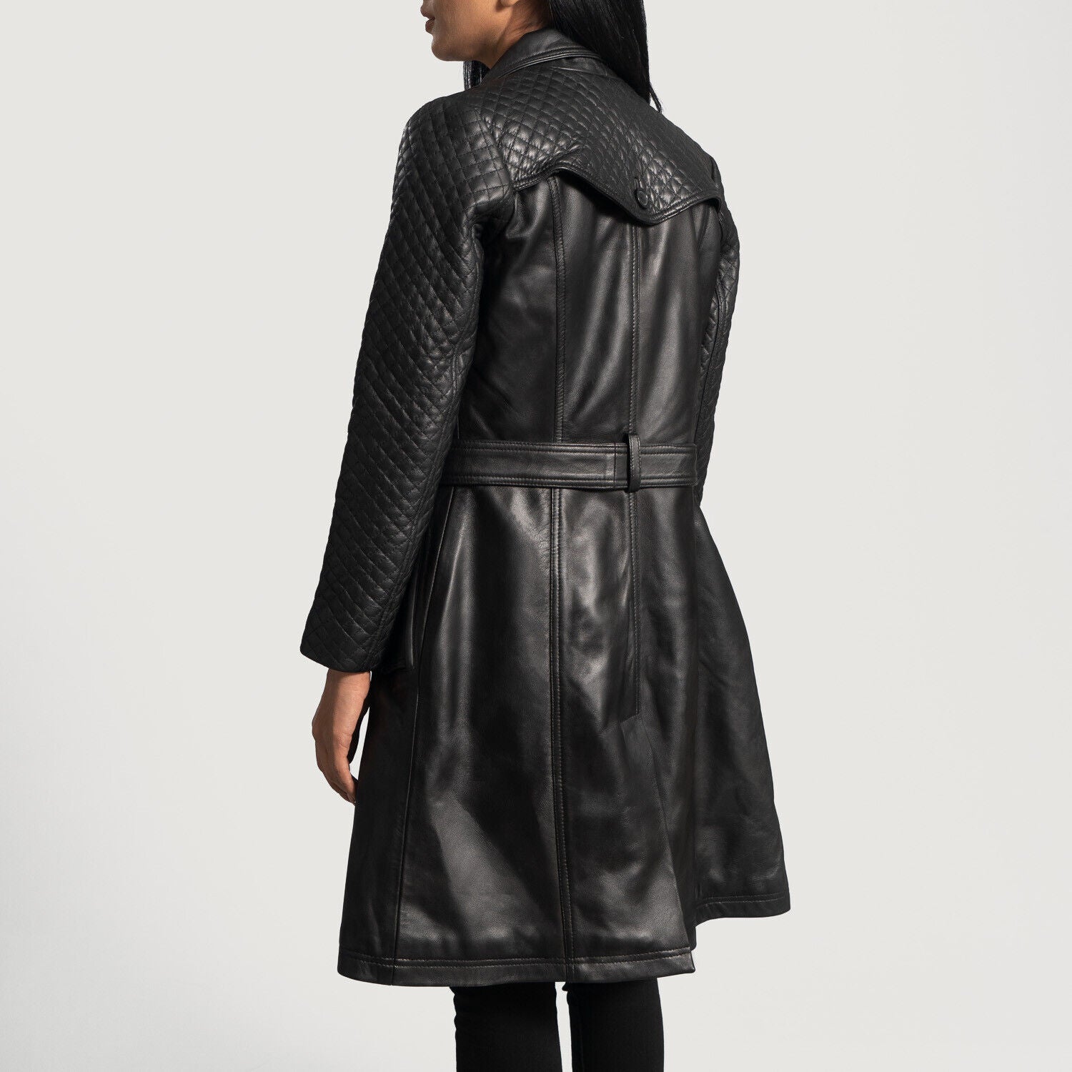 Sweet Susan Black Leather Trench Coat Sheep Leather 