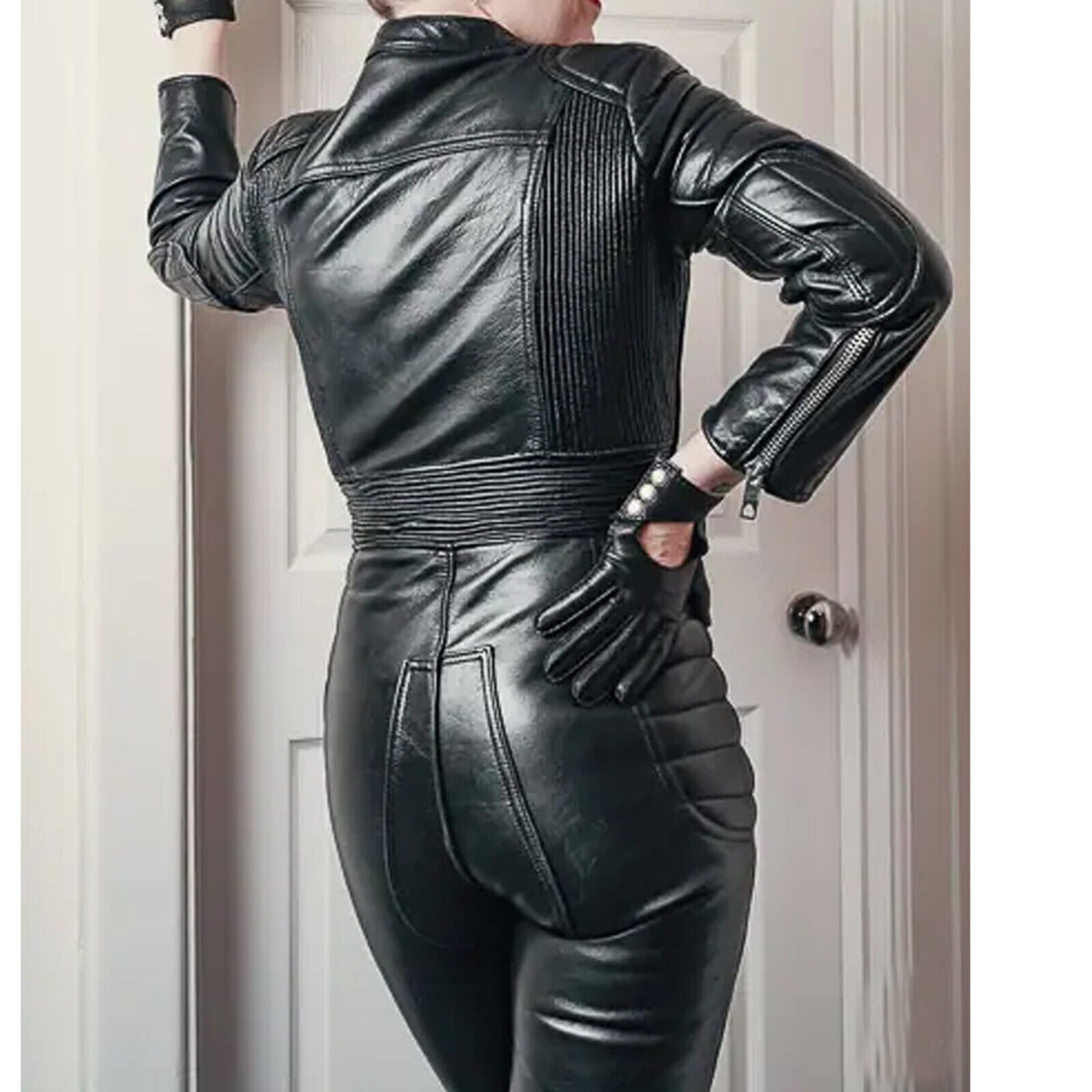 Vintage biker leather jumpsuit without Glove Sheep Leather