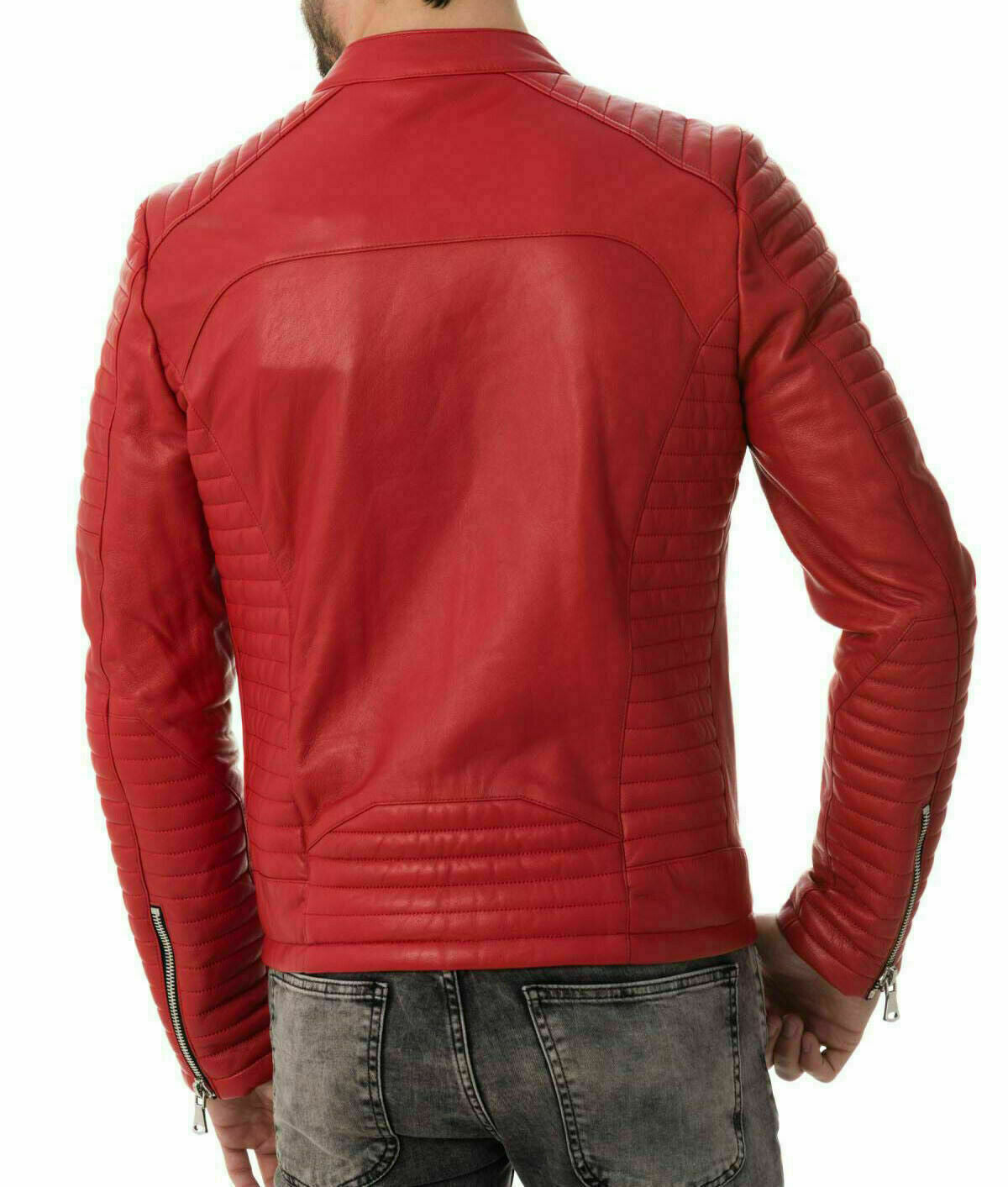 *Mens Davidson Real Leather motorcycle Jacket Biker 100% real Quilted Red Jacket