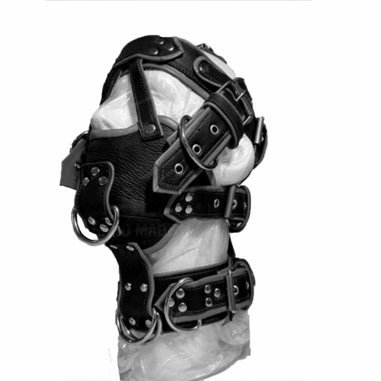 Leather Bdsm Mask Bondage Head Hood Harness Mouth Gag Blindfold Slave headgear