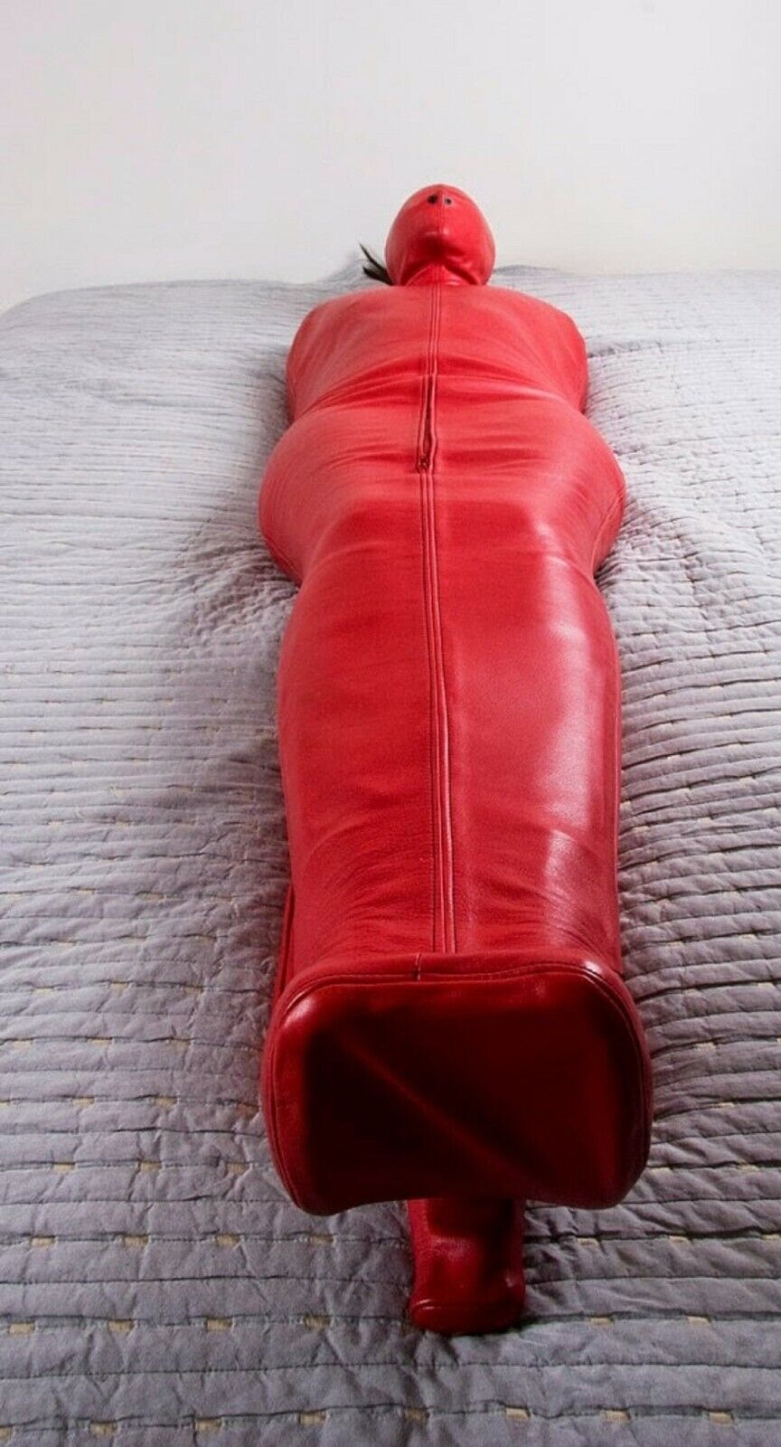 Leather Extreme Bondage bag RED Leather Sleep Sack BDSM Sensory Deprivation Hood