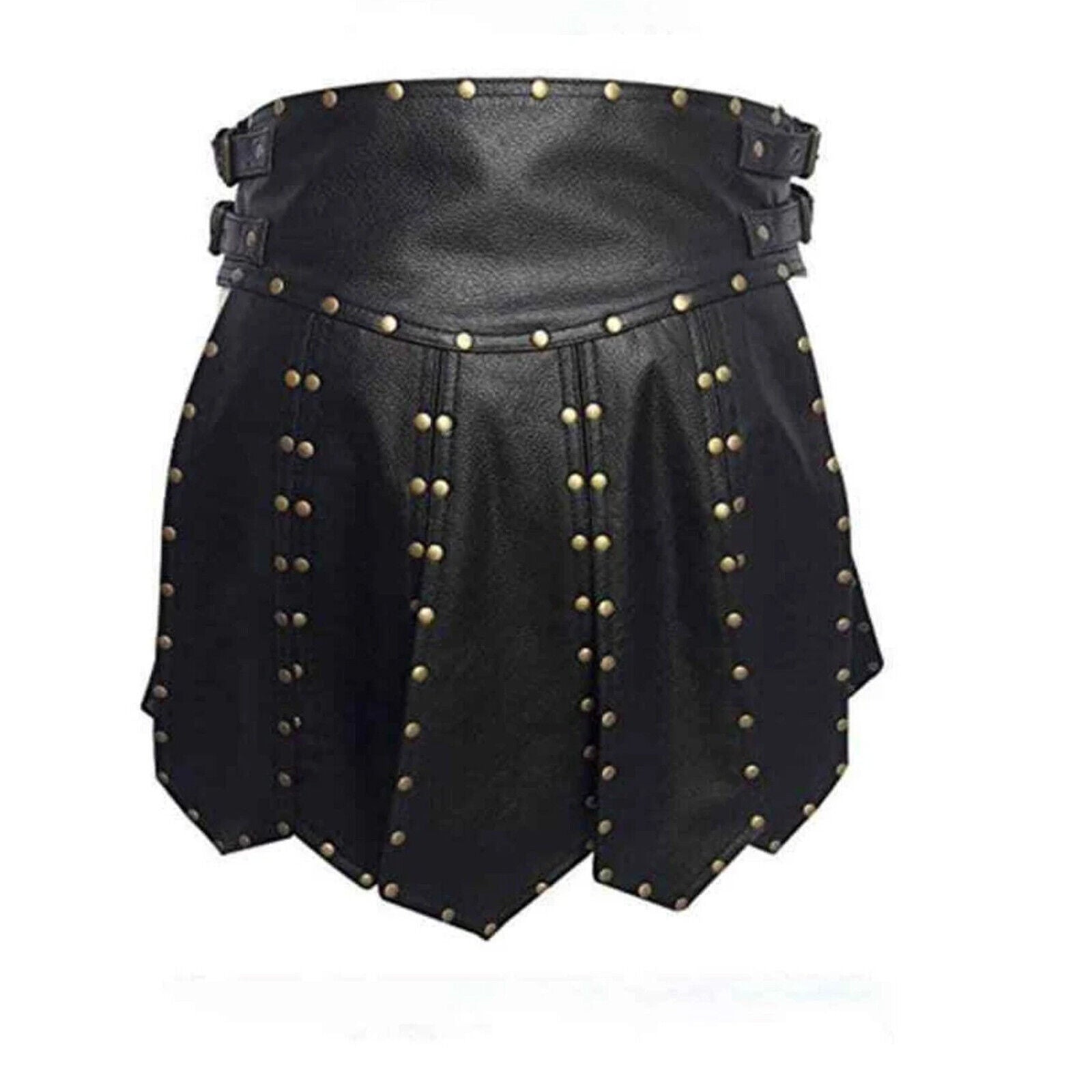 Men s Real Leather Gladiator Kilt With stud Pleated larp Halloween Wear Club Han