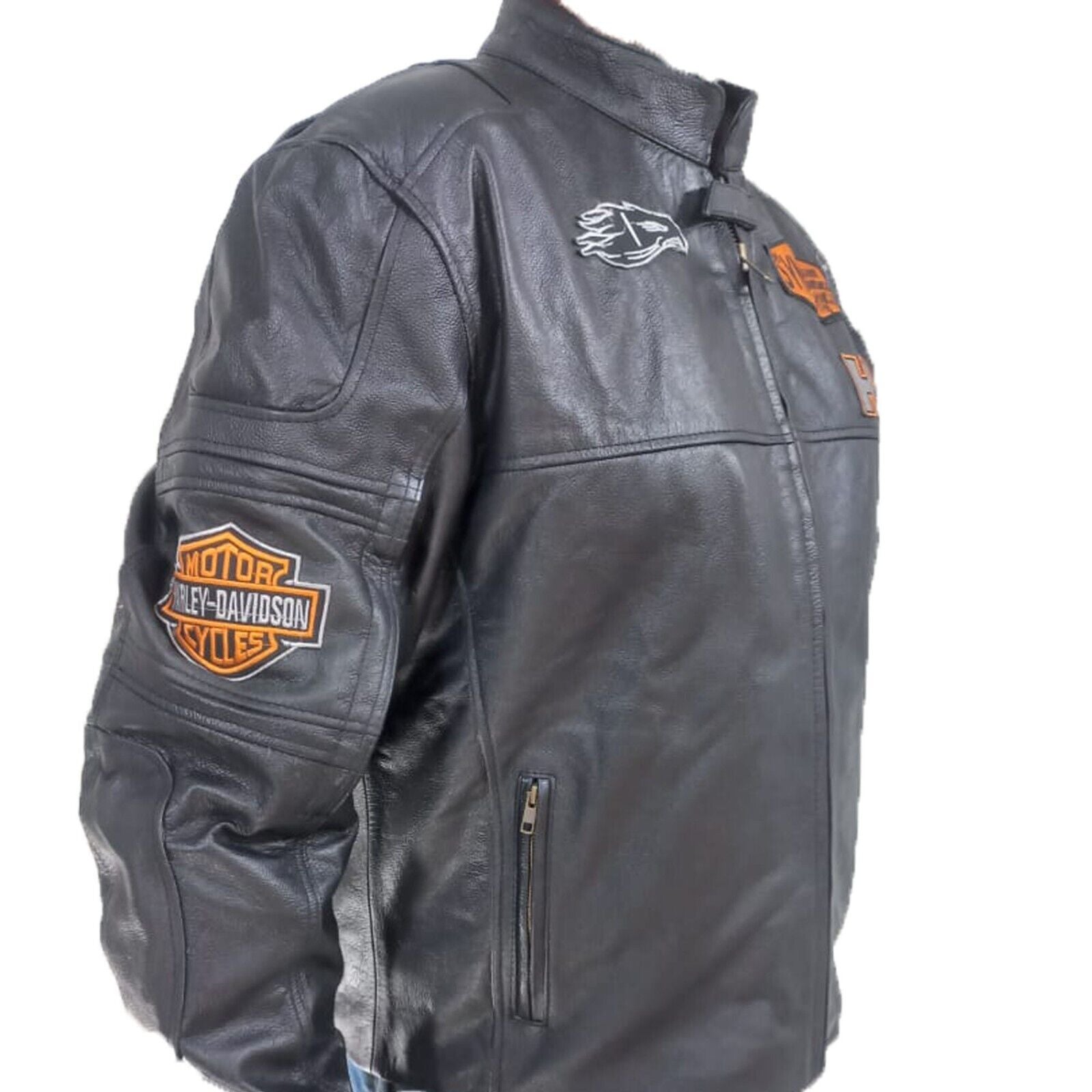 Men Genuine Leather Jacket Harley Davidson Motorcycle Biker Cafe Racer Jacket SM