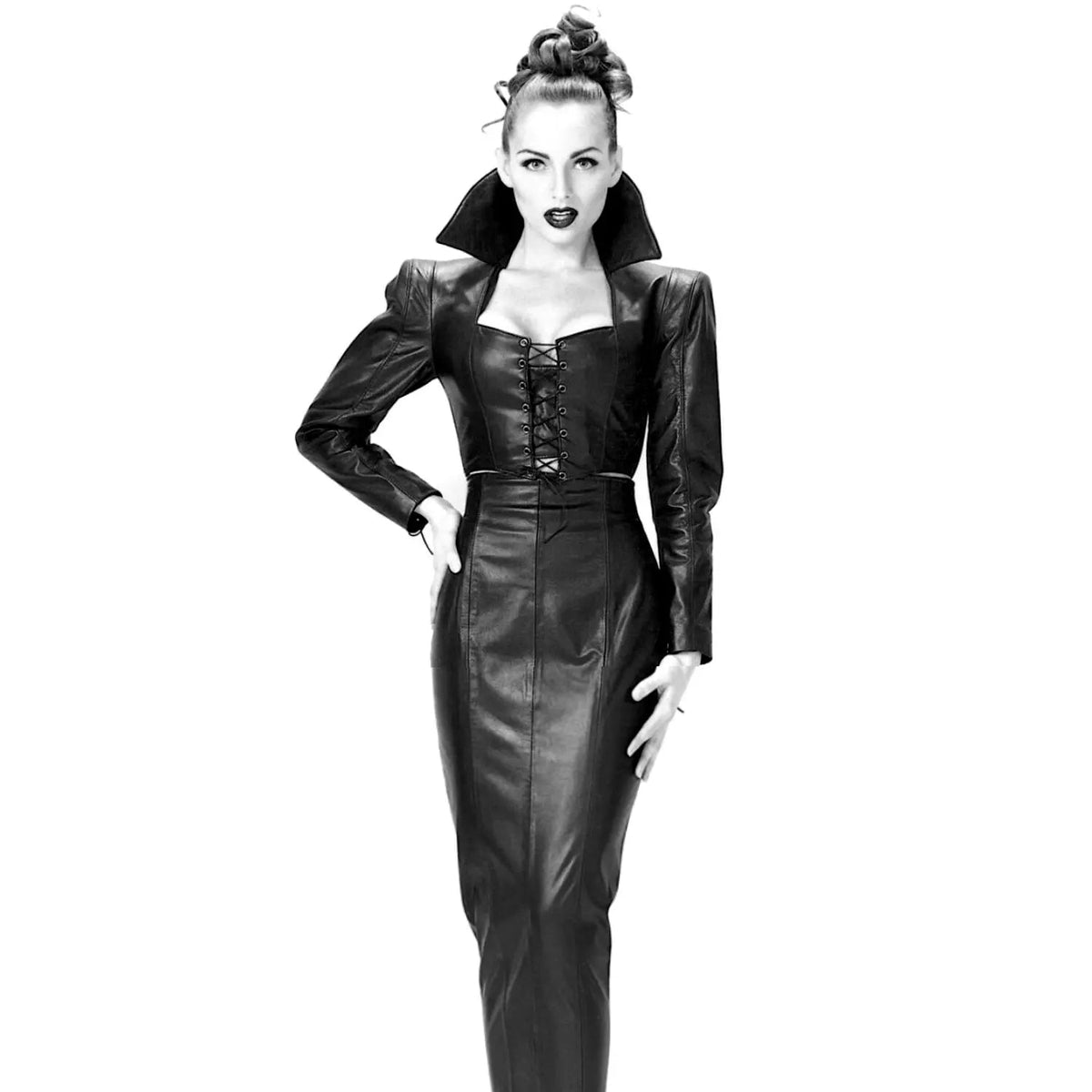 Women’s Black Gothic Maxi Dress (Long sleeves & Lace-Up Mermaid Style)