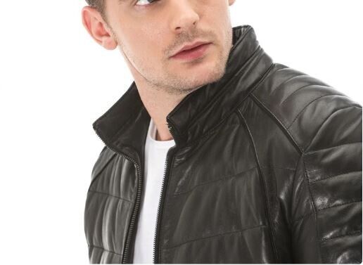 Men Quilted Vintage Genuine Leather Biker Racer Motorcycle Soft Padded Jacket