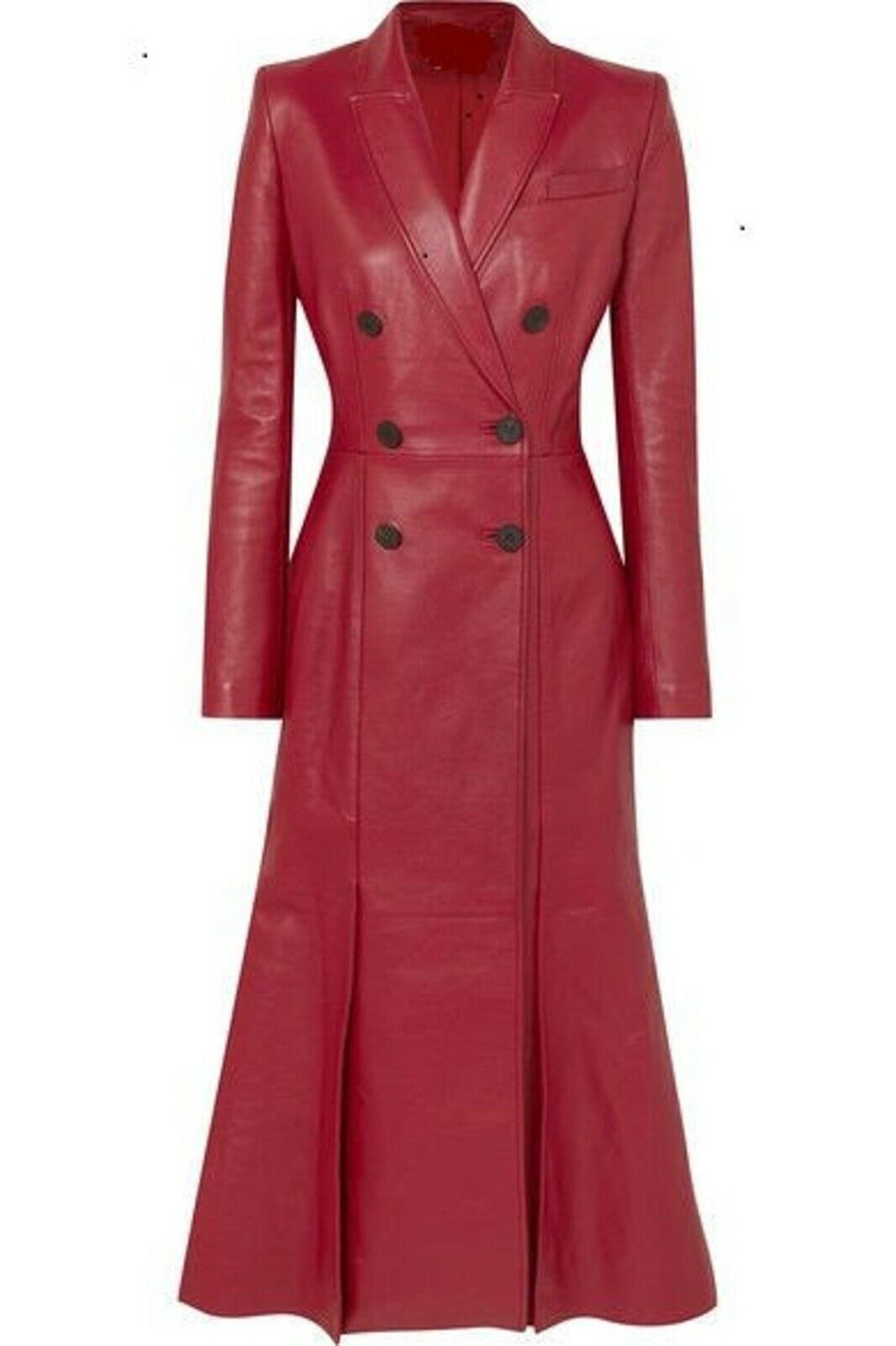 Leather long coats for women Red outfit casual Trench coat Double Breasted coat