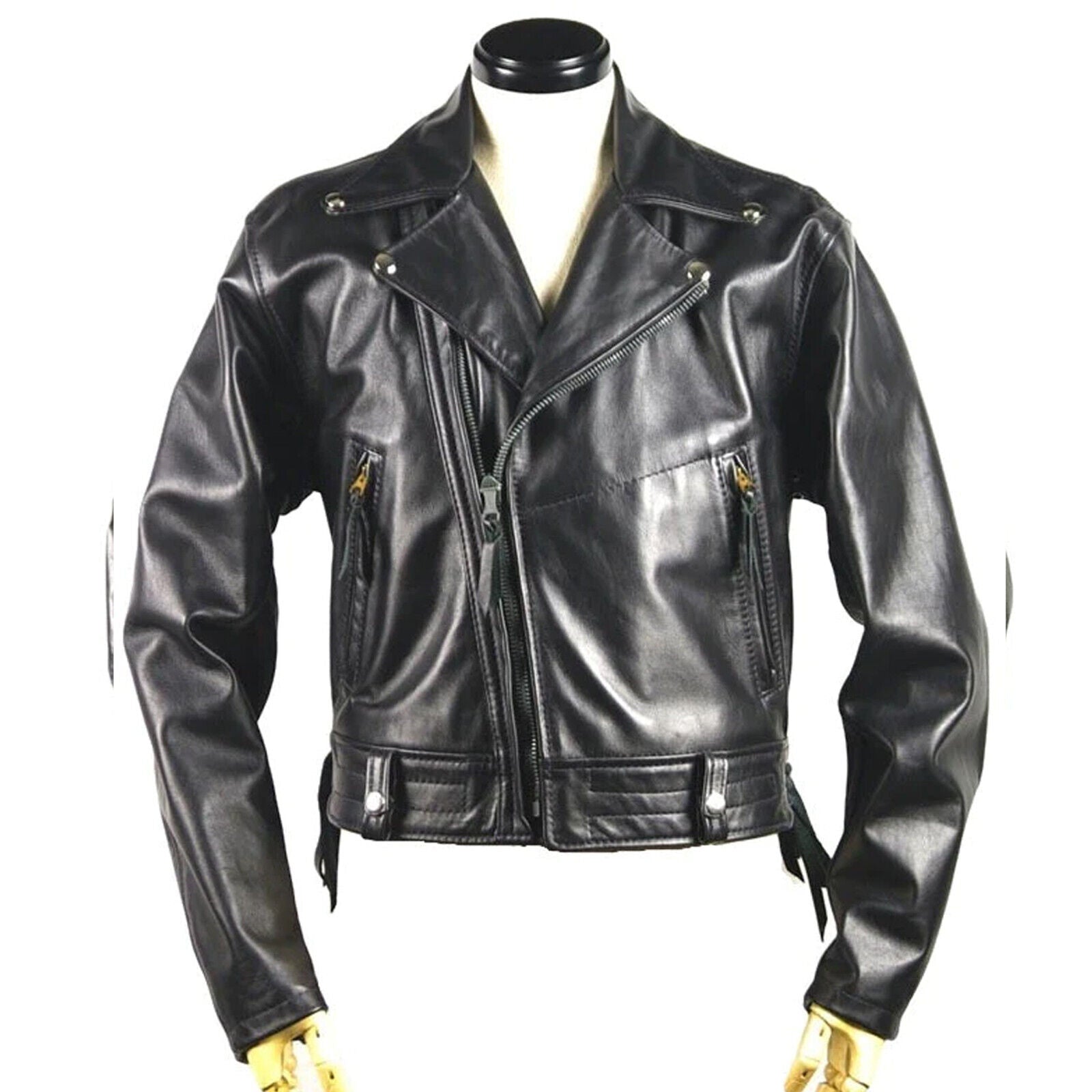 A men's black leather jacket is a jacket for men that is made of black leathe