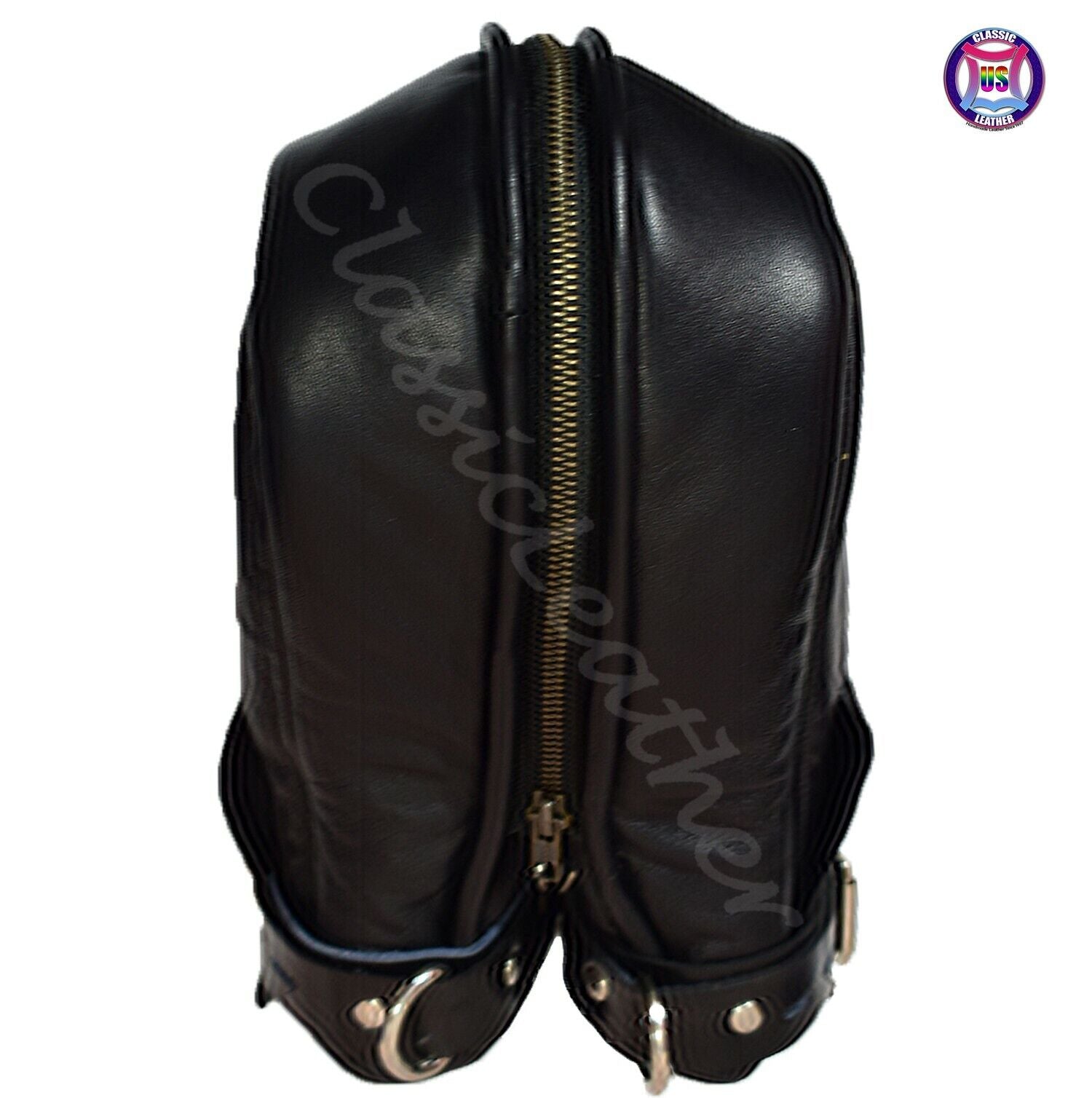 Leather BDSM mittens zipper gauntlets black bondage gloves Arms lock Restriction