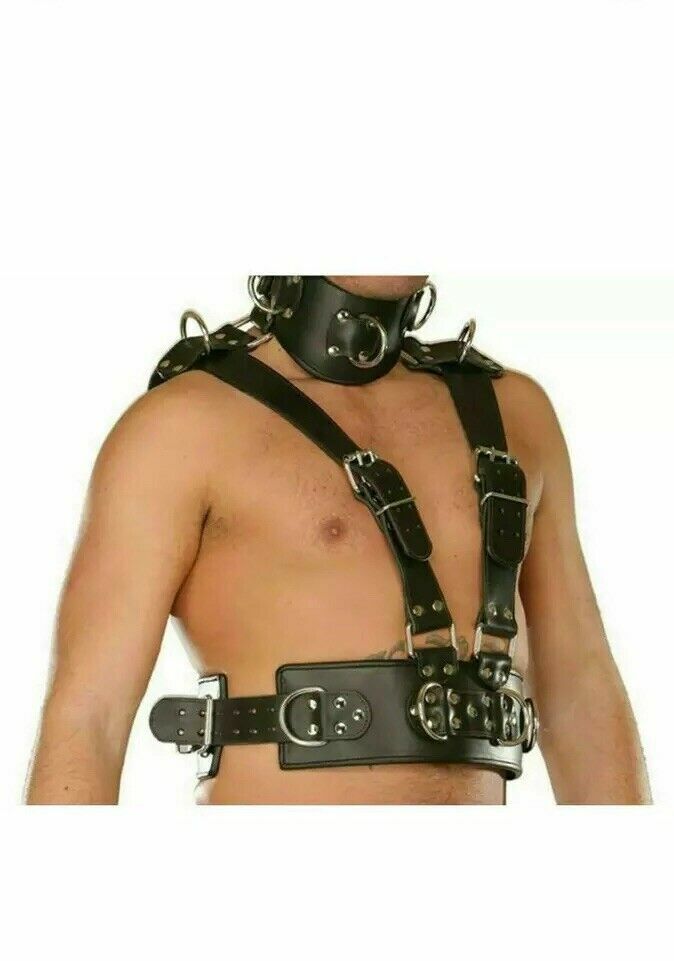 REAL LEATHER BELT BDSM UNISEX HARNESS BONDAGE NECK COLLAR GAY BDSM ROLE PLAY